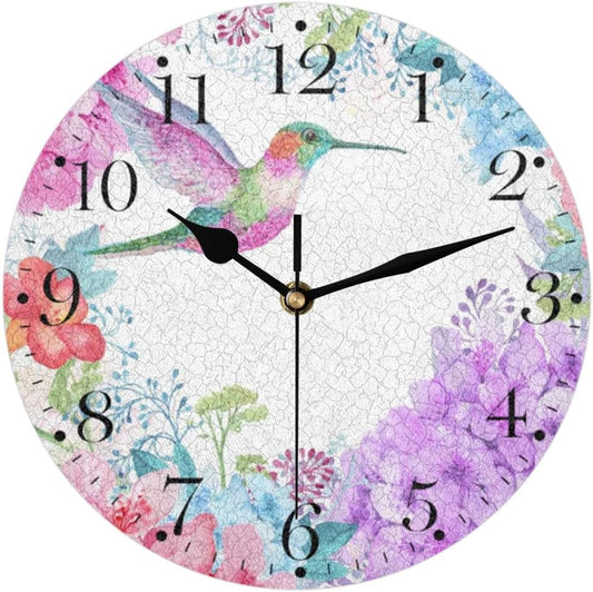 Birds and Flowers Wall Clock - Birds Silent Non Ticking Battery Operated, Modern Decorative Style Clock Easy to Read for Living Room Kitchen Bedrooms Office Home Decor Hallway
