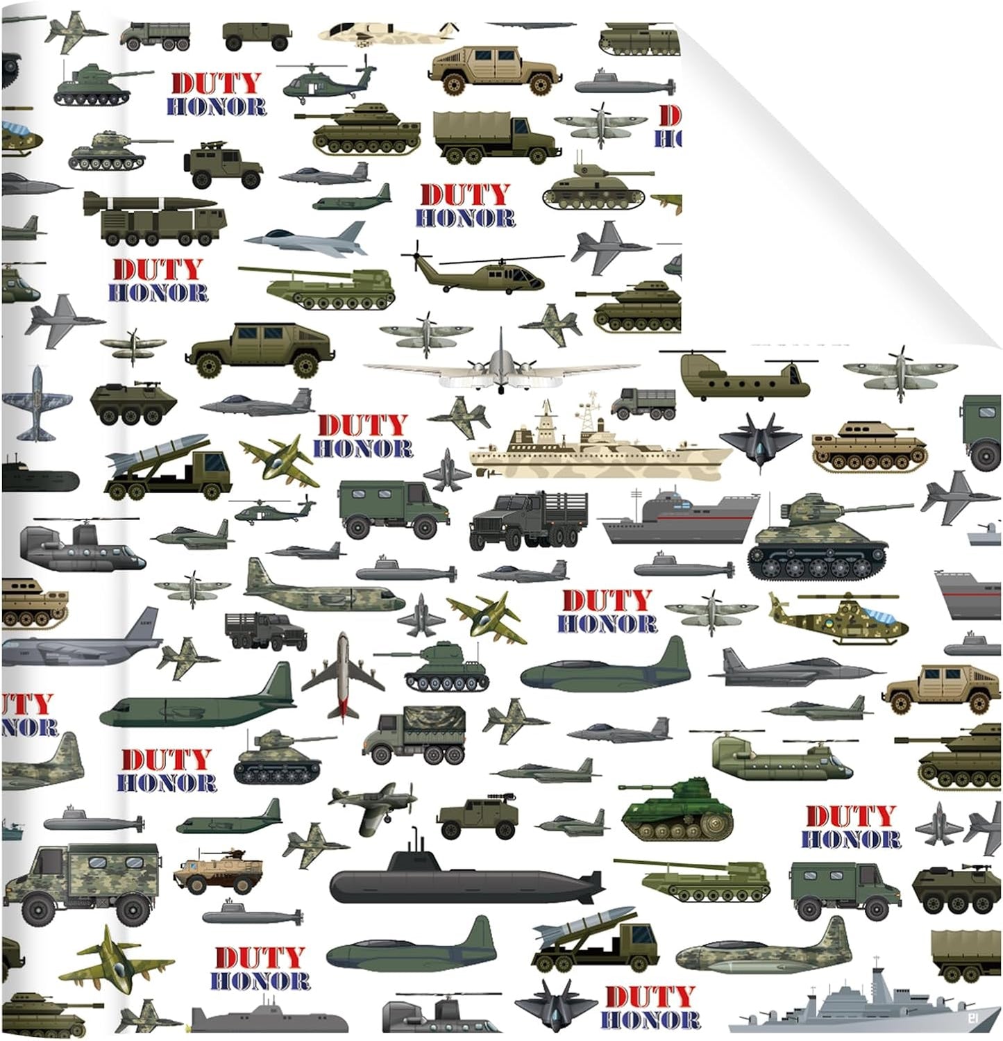 Military Wrapping Paper Roll - 17Inch x16.4Feet - Tank,Fighter Jet Boy Gift Wrap “DUTY HONOR” Design Gift Packing Paper for Military Parties,Birthday