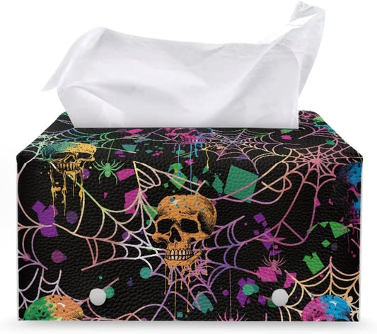 Rectangular Tissue Box Cover Hallween Tissue Box Holder with Skull Print Holiday Home Decor for Living Room Kitchen Bathroom Hotel Countertop