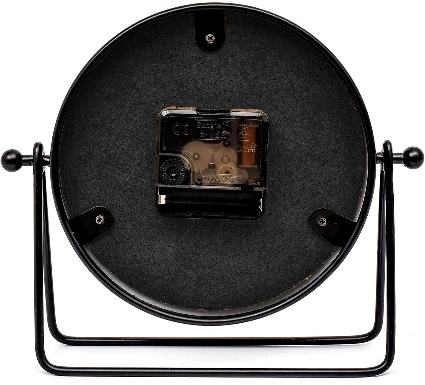 Vintage Black Table Clock - Decorative Battery Operated Desk Clock with Stand, Silent Non-Ticking for Living Room Shelf Decor, 8.6 x 7.8 Inches