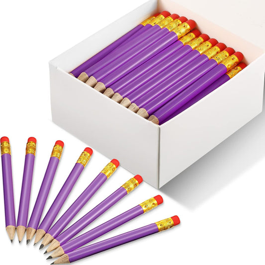 Outus 72 Pieces Golf Pencils Half Pencils with Eraser Mini Bulk Short #2 HB Pre Sharpened for Bridal Shower Wedding Office(Purple)