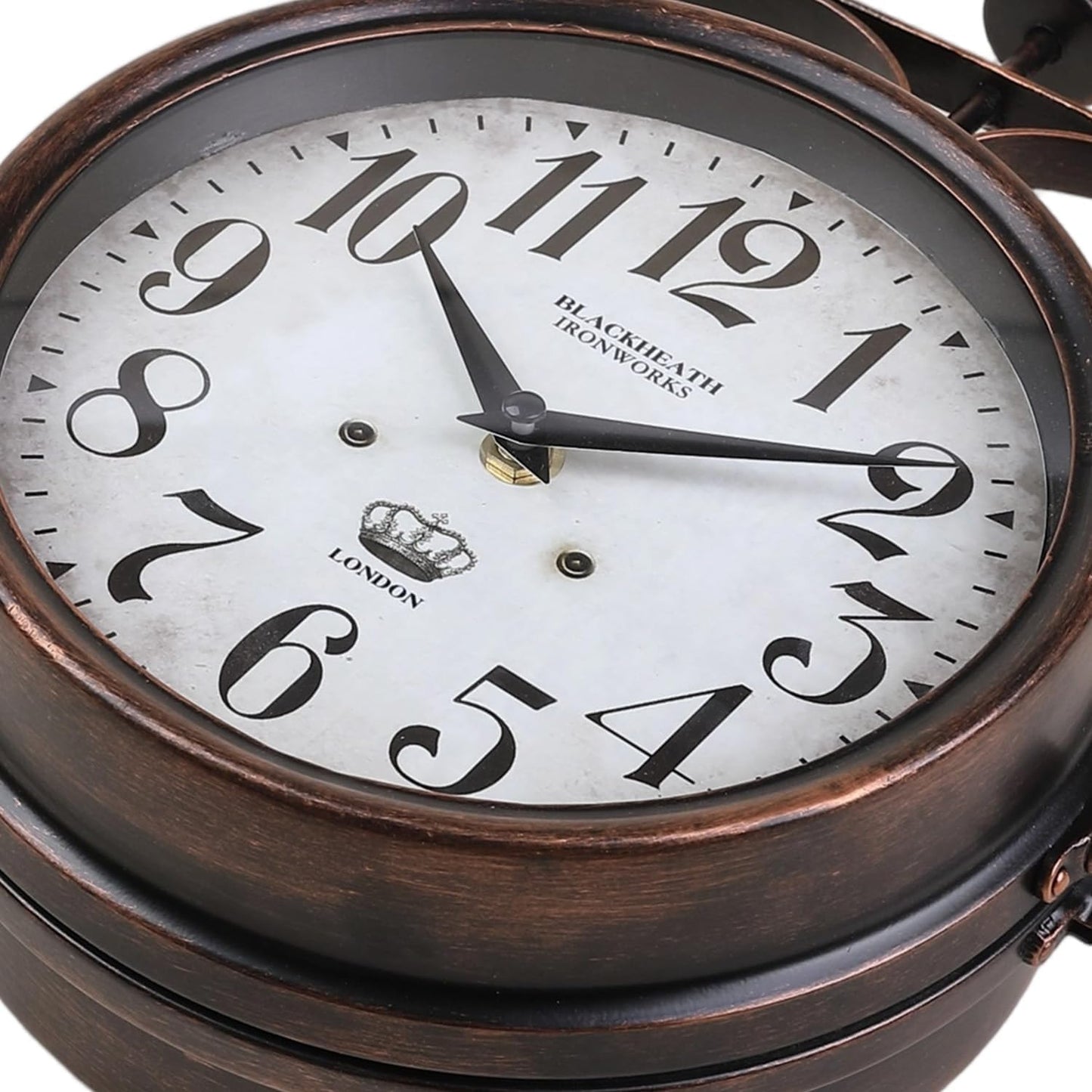 Metal Double Sided Hanging Clock with Retro Brown Sturdy Frame,Glass Lens,Silent Quartz Movement, Indoor/Outdoor Double-Sided Decorative Wall Clock for Home Decor Farmhouse Station Office Garden