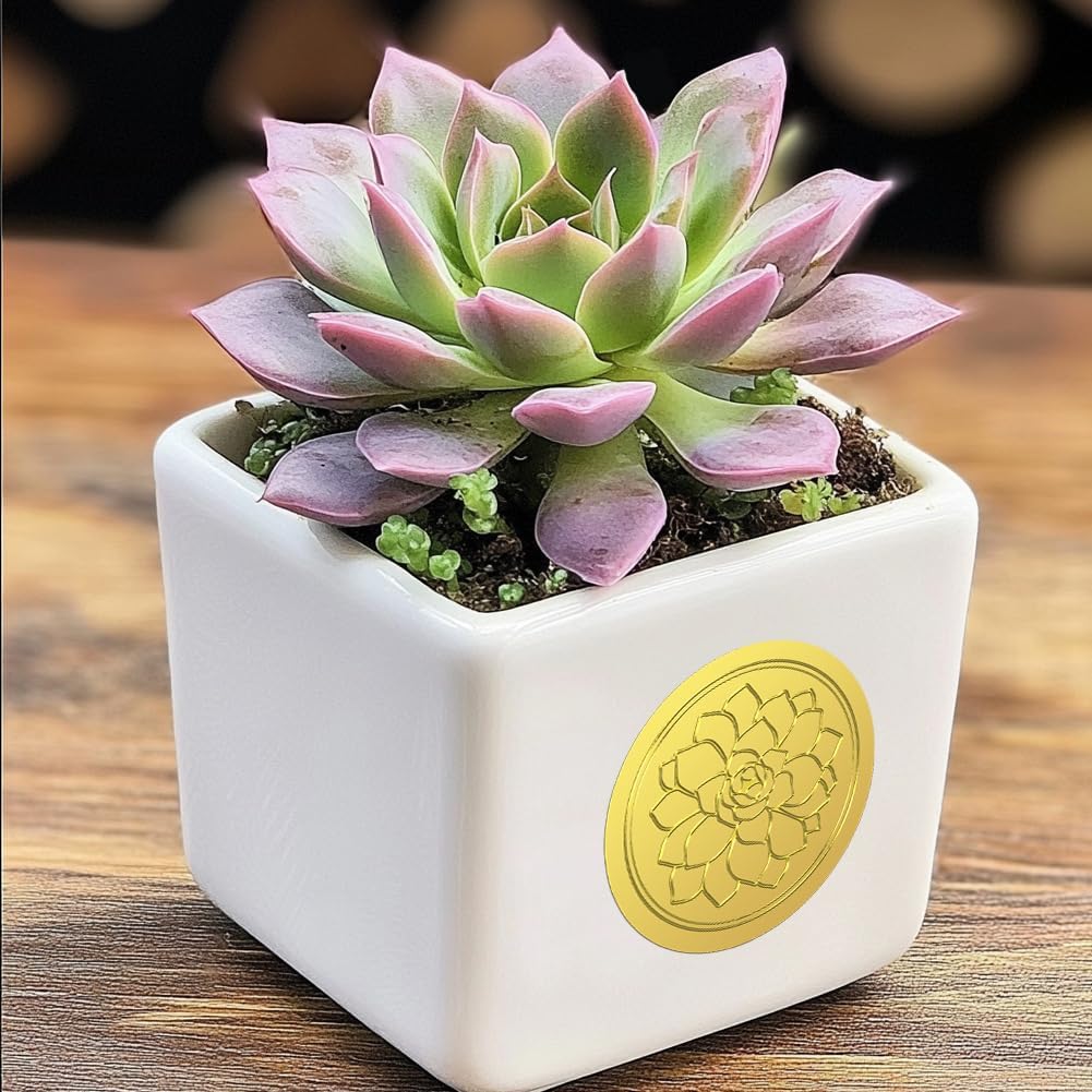 Peacoblue Gold Foil Stickers Seals Embossed 2 Inch 100Pcs Succulent, Self Adhesive Gold Around Embossing Sticker for Certificate Paper Envelope Seal Gift Card Present Decoration