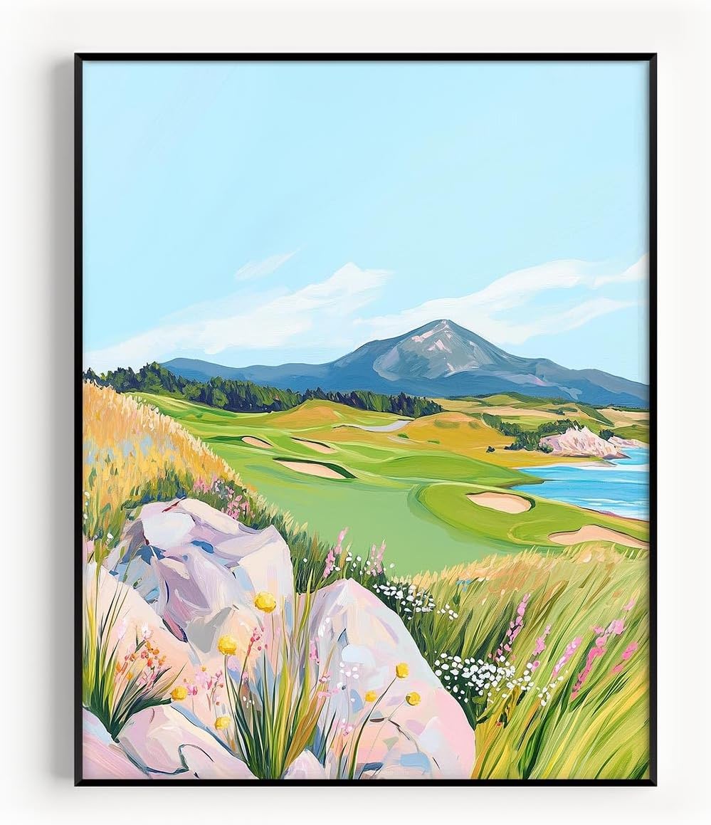 Golf Course Floral Pastel Art Print Posters - Premium Giclee Fine Art Prints - Golf Course Home Decor Posters, Golfer Art Prints for Home and Office Decor - Vintage Aesthetic, Ready to Frame