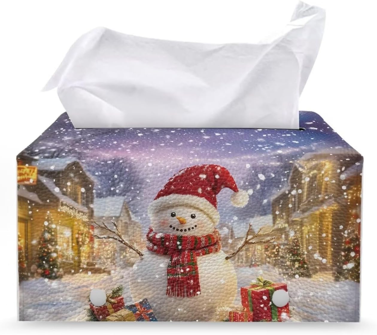 Rectangle Tissue Box Cover Snowman Print Cute Tissue Box Holder with Bottom Belt Christmas Tissues Cube Boxes for House Winter Indoor Decorations for Dining Room