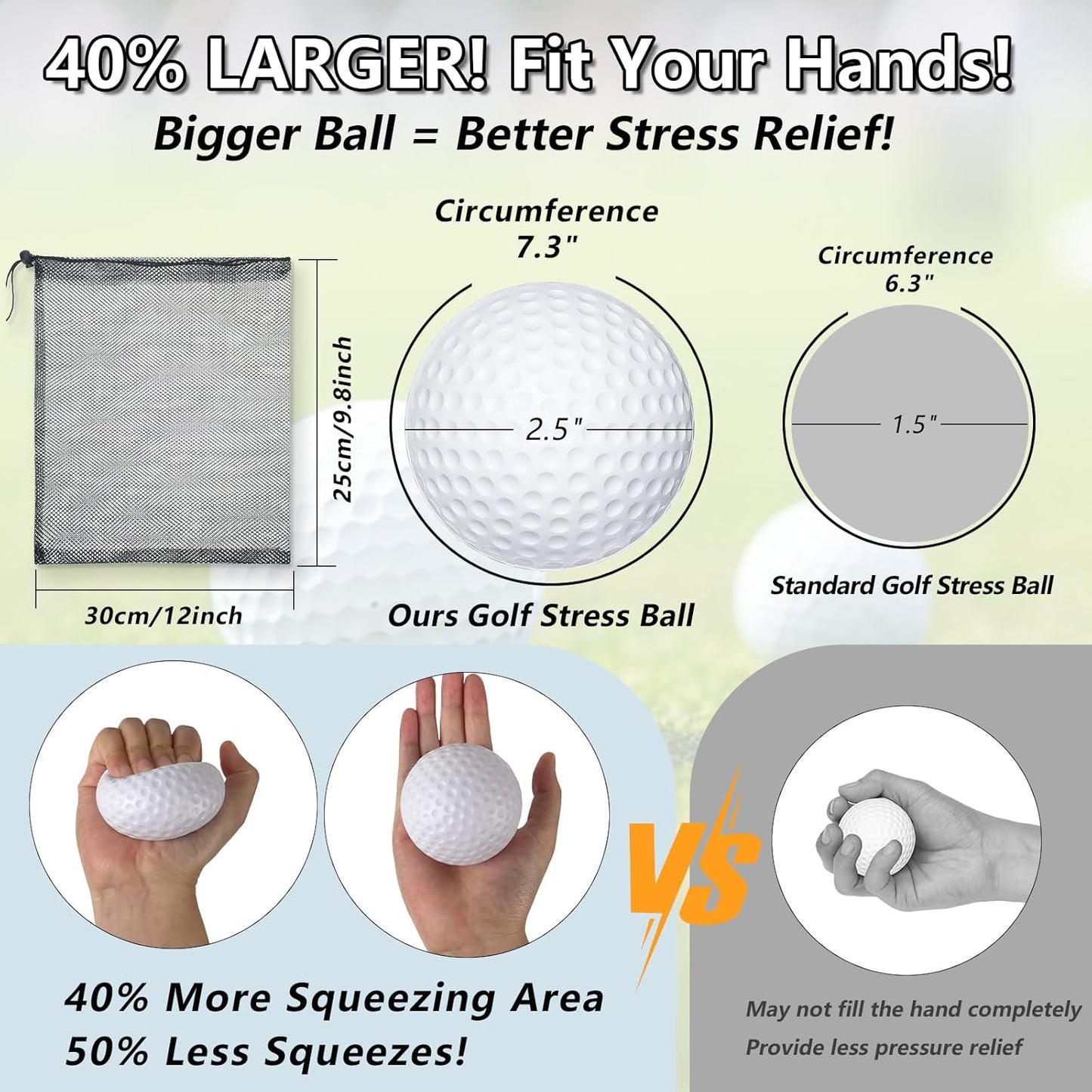 30 Pcs Golf Stress Balls Bulk 2.5 Inch Foam Golf Squeeze Anxiety Ball Stress Relief Sports Practice Ball Gift for Party Favors Carnival Reward Supplies Indoor Outdoor (with Storage Bag)