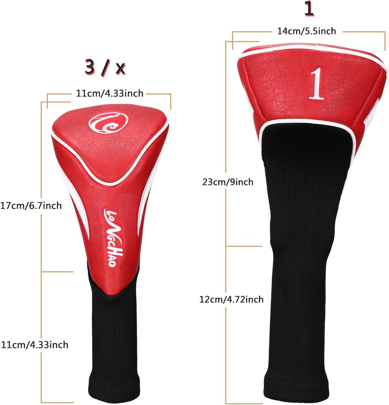 Golf Head Covers 3pcs Set, Driver Fairway Wood Headcovers, Vintage PU Headcovers for Golf Club