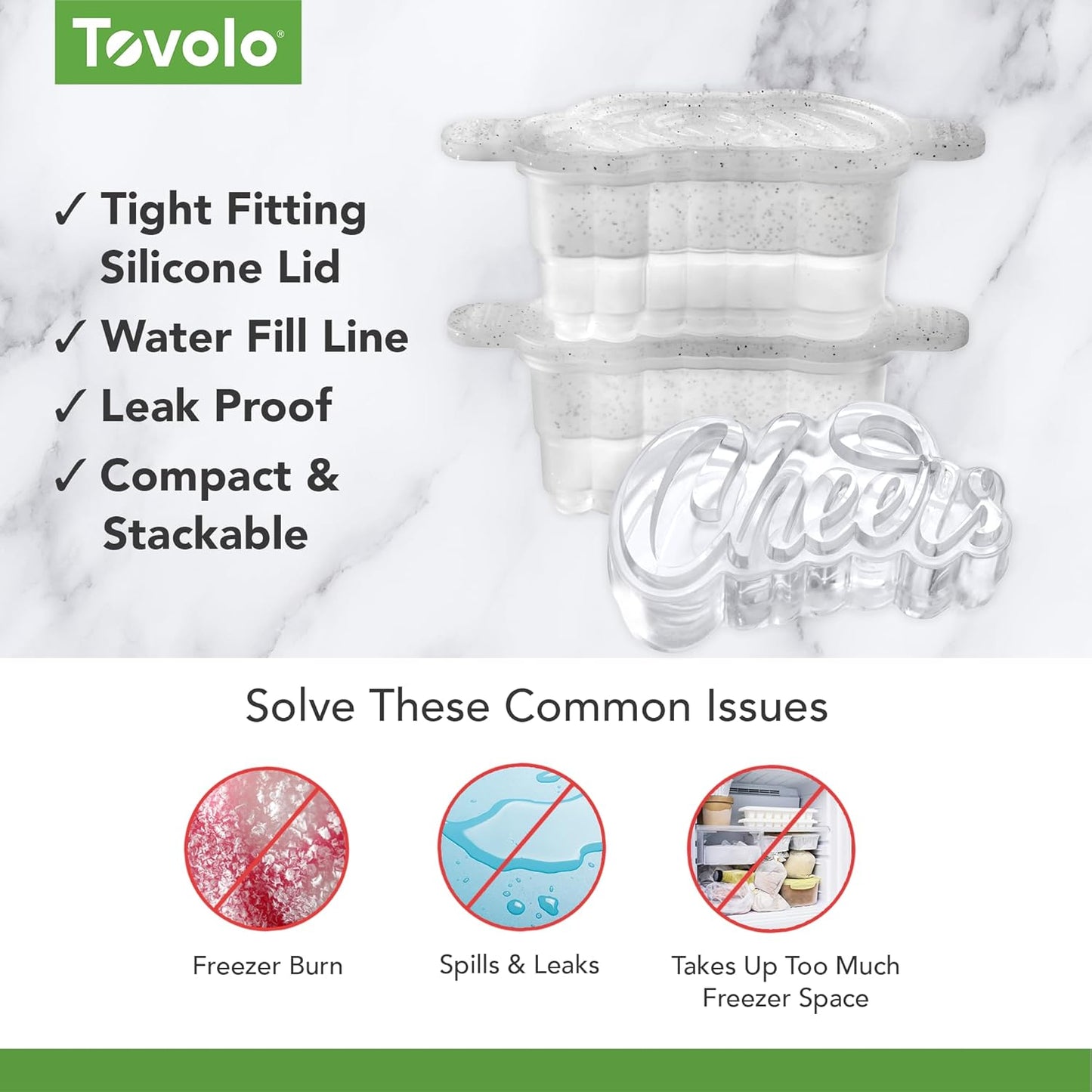 Tovolo Cheers Shaped Ice Molds, Set of 2 - Large Cheers Ice Mold Gift - Unique Ice Mold Chills Drinks - Odor-Free Freezer Storage, Dishwasher-Safe with Silicone Plunger