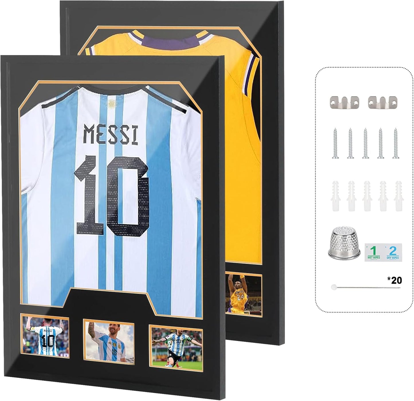 Nice C Jersey Frame Display Cases, Jersey Frame with Picture Slots, Jersey Shadow Box Display Case, 98% UV Protection, Football, Basketball (2 Pack)