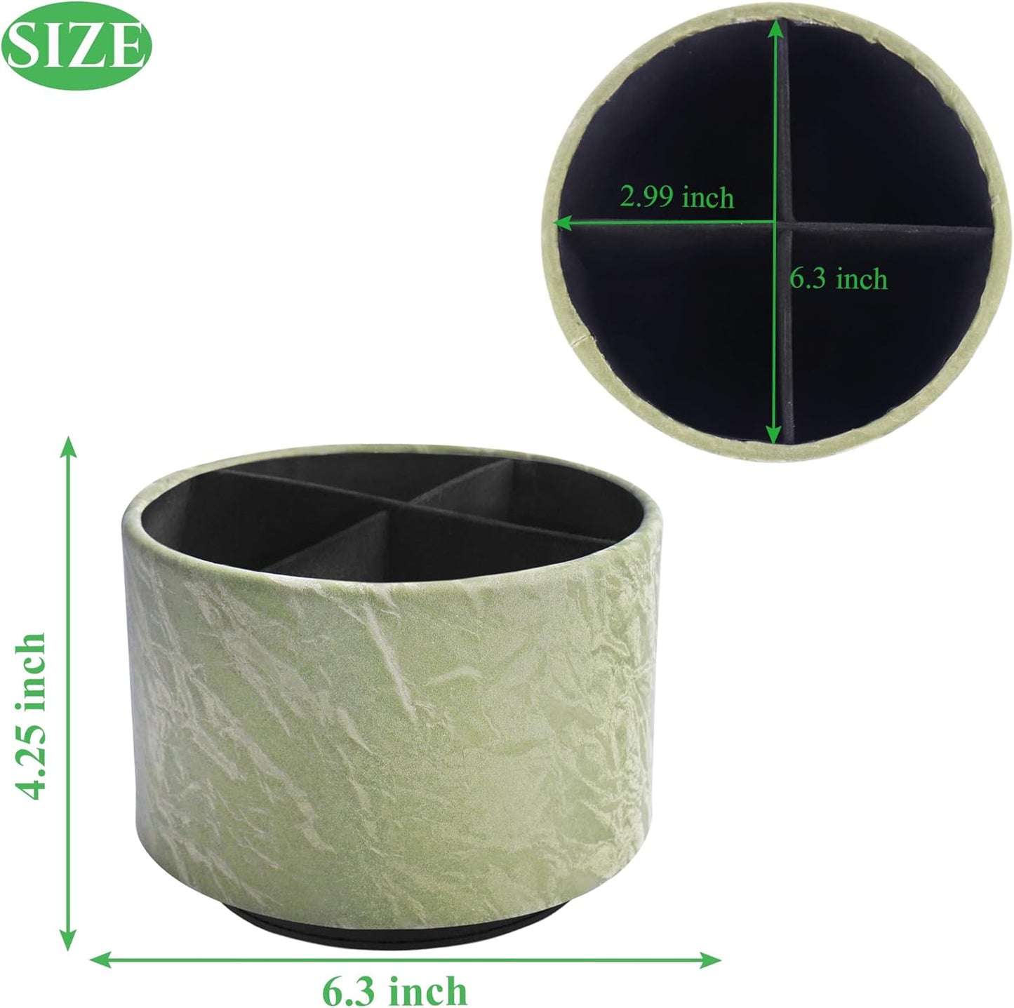 Hennaja Round Leather Art Supply Organizer,Remote Control Holder,360 Degree Spinning,Multi-Functional Pencil Holder,4 Compartments Desktop Stationary Organizer(1-Hill Green)