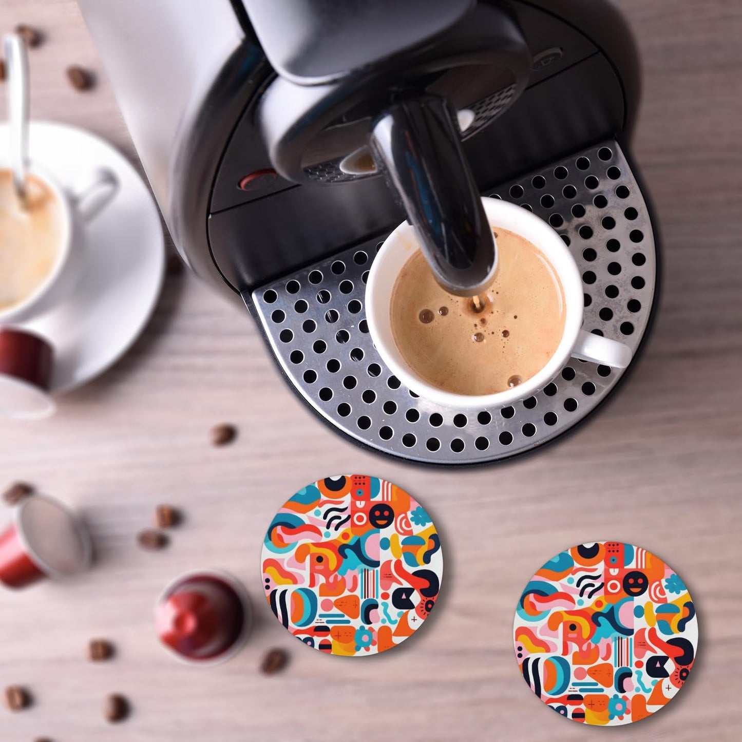 Ceramic Coasters for Drinks with Cork Back, Colorful Abstract Shapes 4 Inch Absorbent Coaster Set 1 Pack, Quick Dry Non-Slip Coaster Mats for Home, Office, Bar