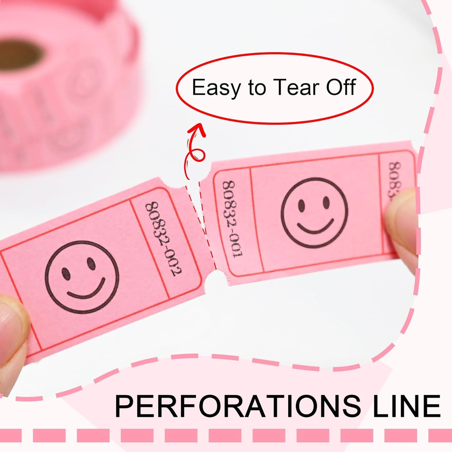 L LIKED 500 Raffle Tickets, Smile, Pink (6 Color Selection), Raffle Ticket Single Roll,Ticket for Events,Carnivals, Entry, Class Reward, Prizes