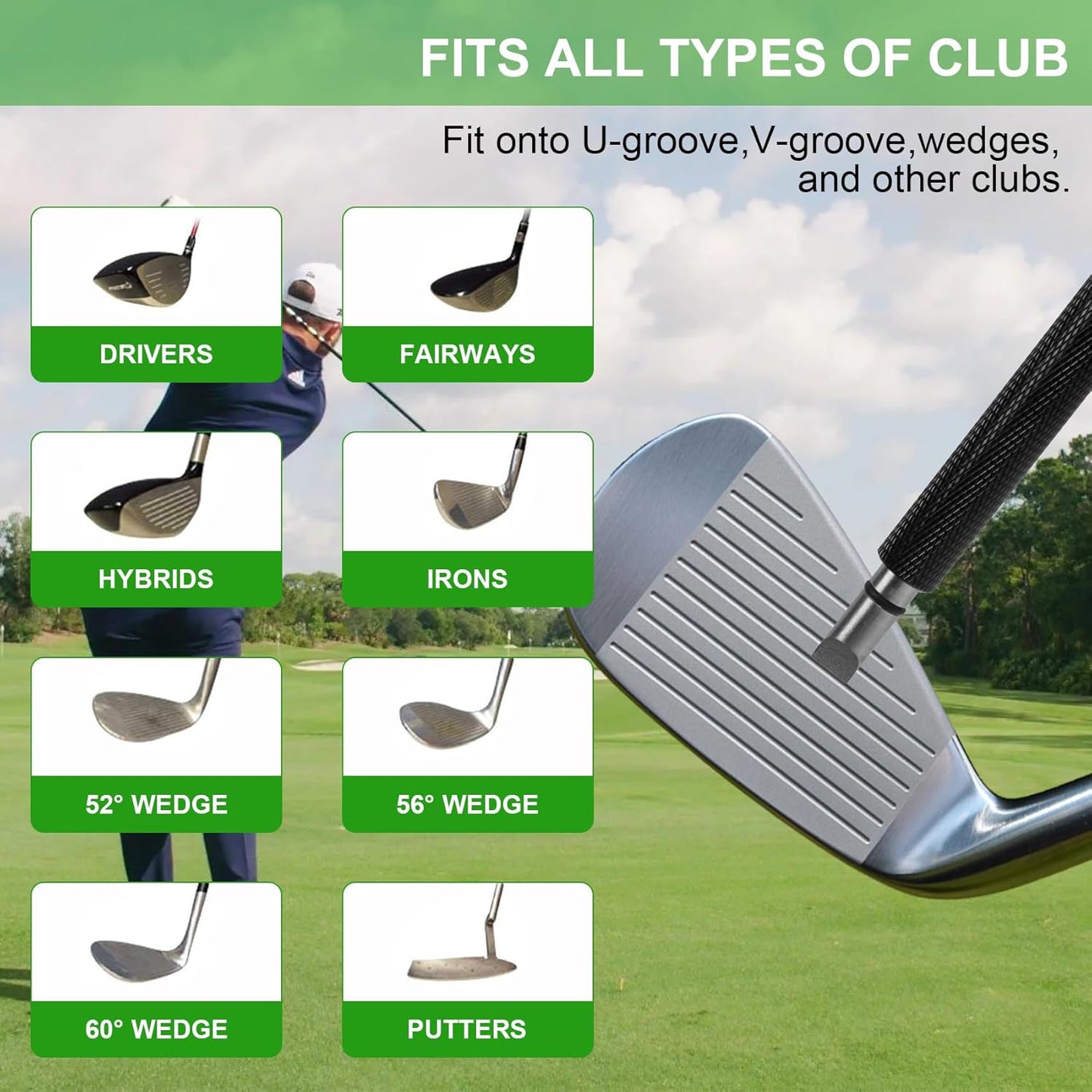 Golf Club Cleaner Brush with Golf Groove Sharpener Tool, Retainer Clip & Golf Ball Marker Liner, Hold 4oz of Water Perfect Golf Bag Accessories & Cool Golf Gifts for Men