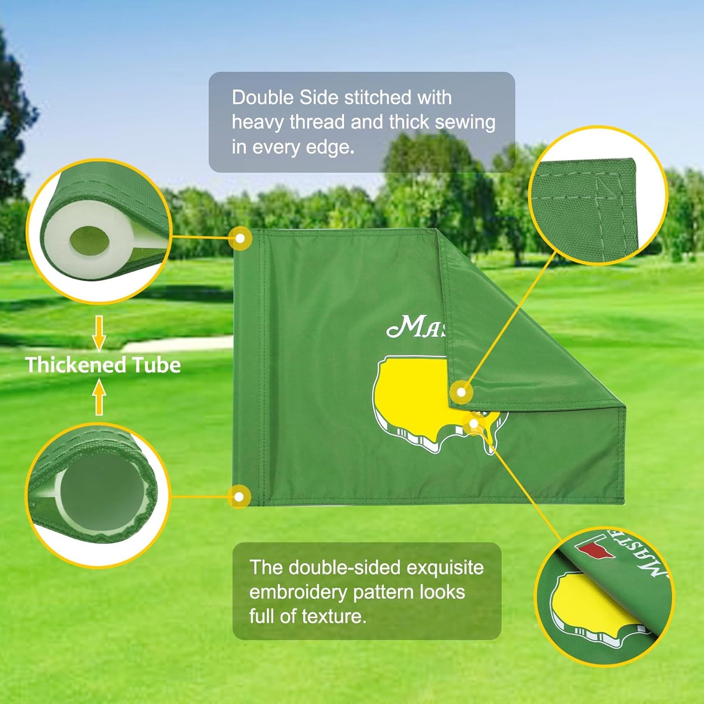 6ft Golf Flagstick with Printed Standard Themed Flag, Ball Retrieving Base, Portable 5-Section Design, 420D Nylon, for Backyard Practice, Golf Clubs, Outdoor Fun