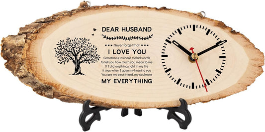 BeauGift Gifts for Huaband, Christmas Wooden Clock Gift for Husband from Wife, Anniversary Clock Gift Birthday Present Valentine's Day Fathers Day for Him Office Home Decor