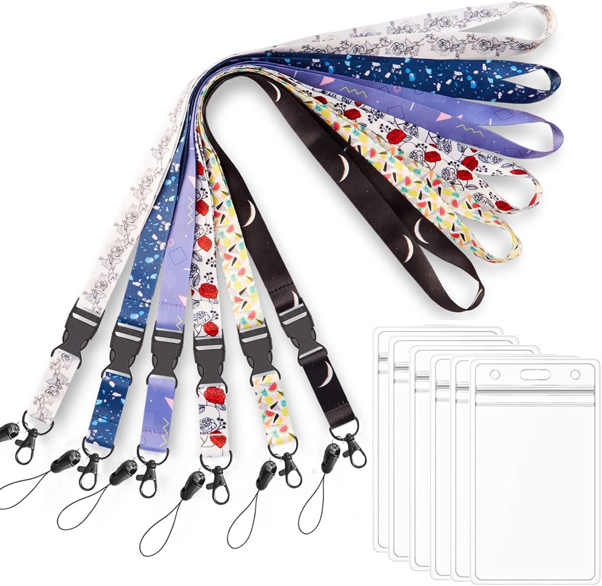 Lanyard with Badge Holder 6 Pack Neck Lanyards White Black for Office Cruise Keys Women Men Waterproof