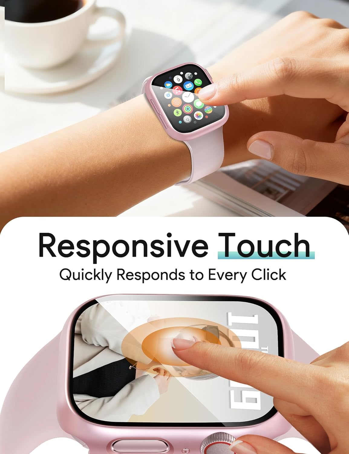 JR.DM 40mm 2 Pack Hard PC Case with HD Tempered Glass Screen Protector for Apple Watch Series 6/5/4/SE/SE2/SE3, Guard Bumper Full Protective Anti-Scratch Face Cover for iWatch, Pink/Clear