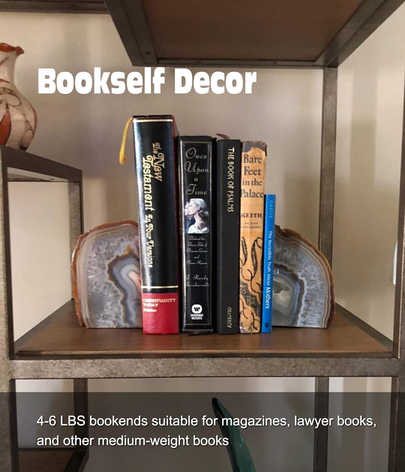 AMOYSTONE Unique Agate Stone Bookends, Heavy-Duty Book Ends for Heavy Books, Quartz Crystal Book Stopper, Natural Brown/Gray, 4-6 LBS, Perfect for Office and Studyroom Decor