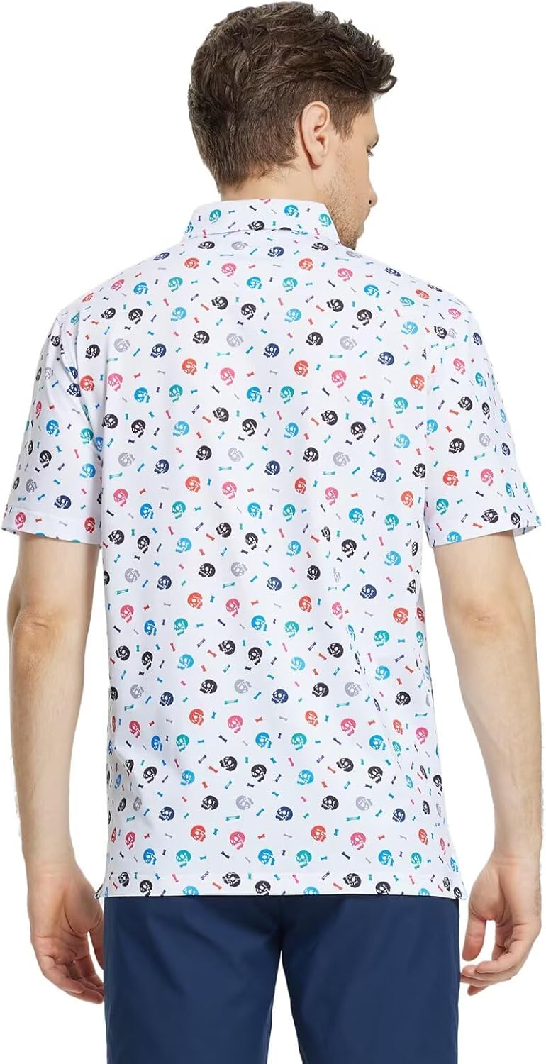 M MAELREG Mens Golf Shirt Short Sleeve Dry Fit Print Moisture Wicking Performance Patterns Collared Polo Shirt