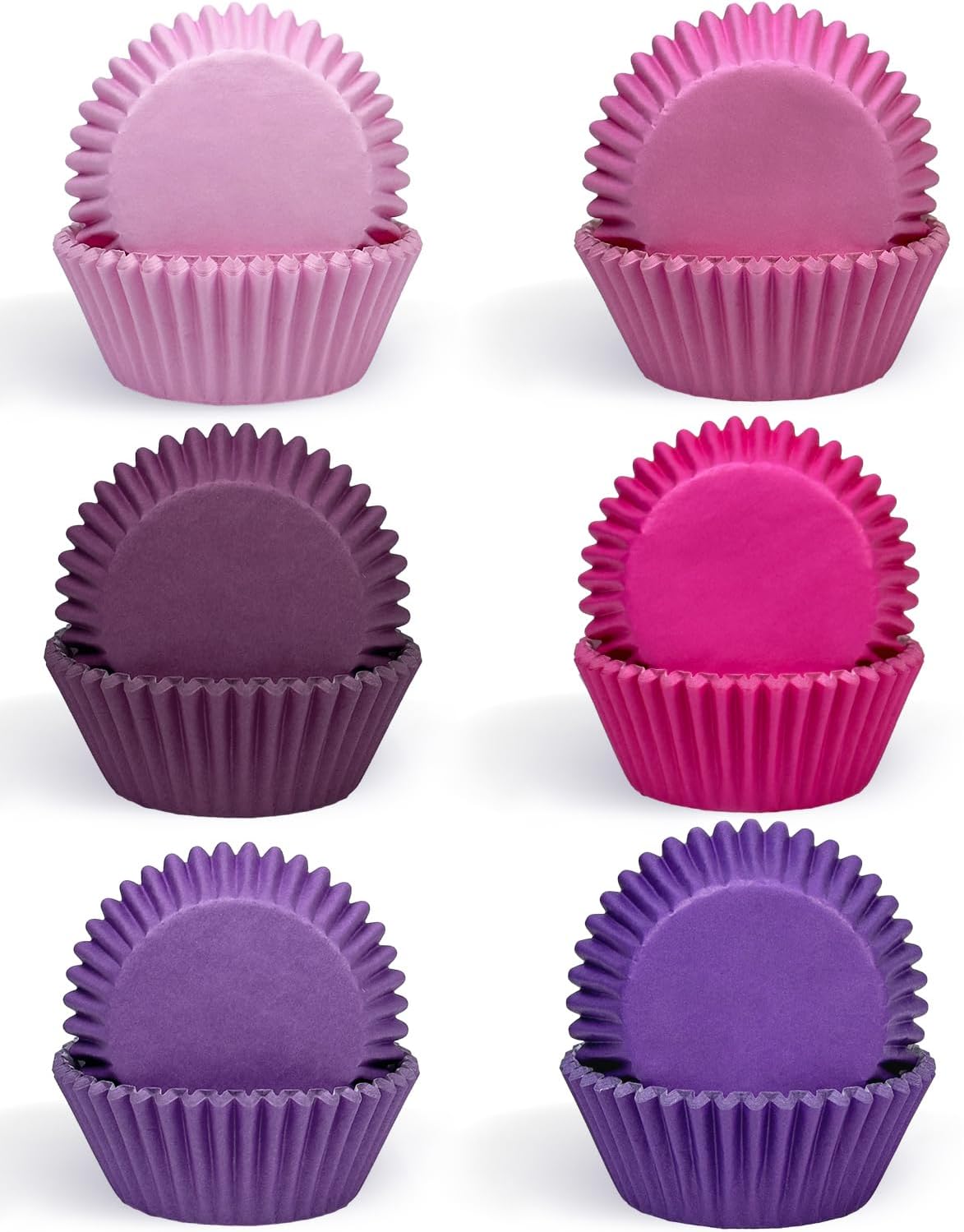 qiqee 300 Counts Cupcake Liners Cupcake Cups Food Grade 6 Solid Pink Purple Colors Cupcake Papers Muffin Baking Cups Cupcake Wrappers (Standard Size)
