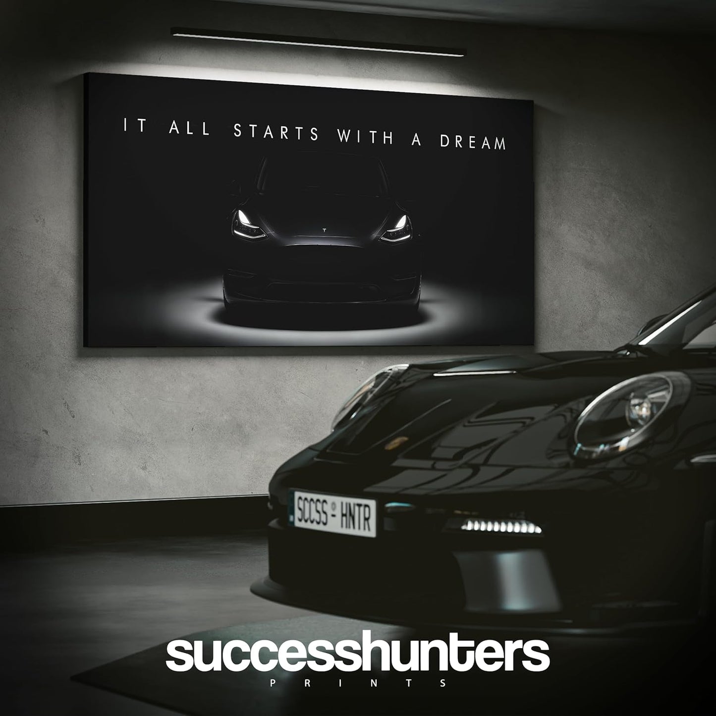 Motivational Wall Art for Office, Super Car Art Canvas, Inspirational Automotive Decor for Tesla Model Y Performance Sportscar Lovers, Motivational Wall Decor for Home, Car Poster (24" x 48" in)