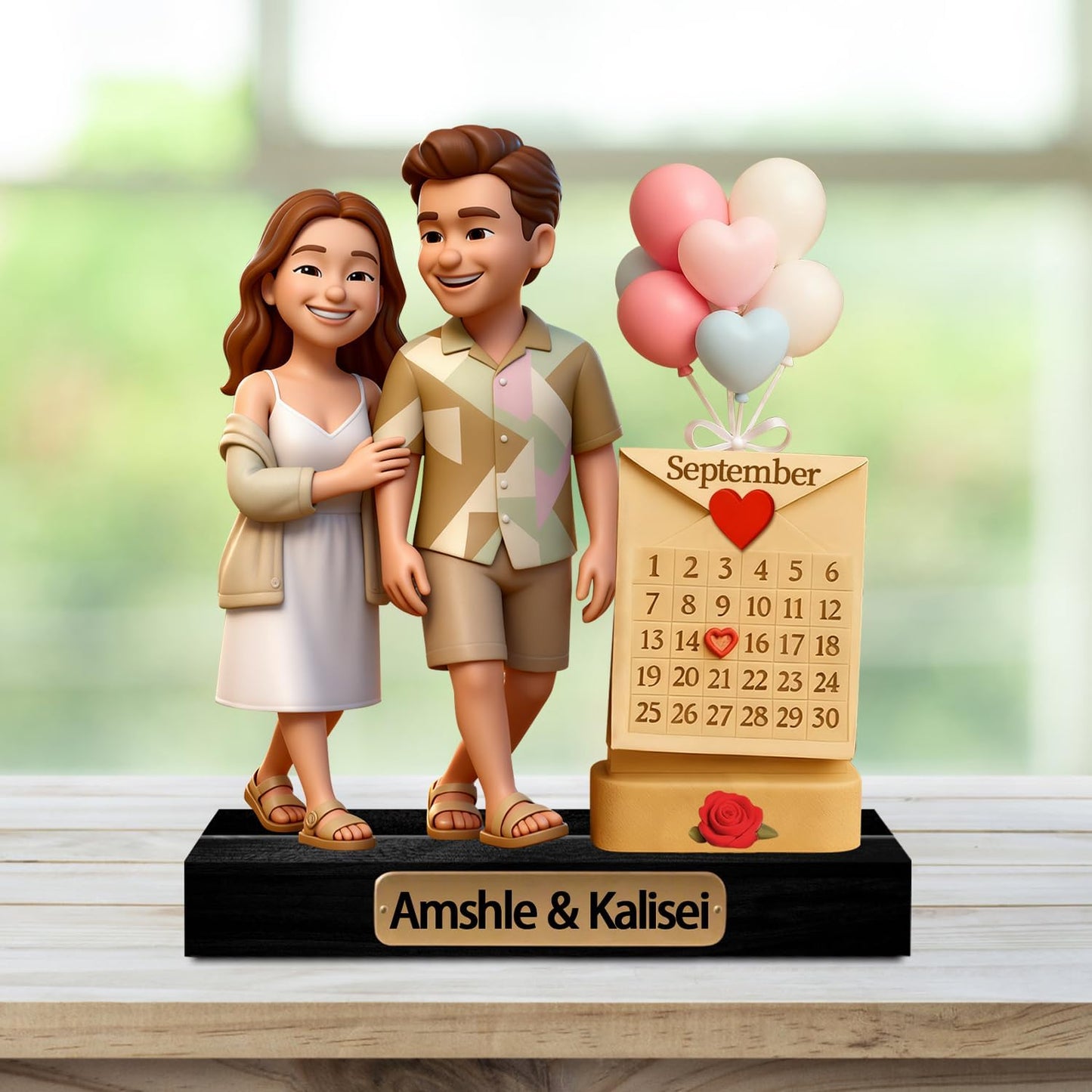Personalized Couple Cartoon Photo Sculpture Ornament Custom Name Date 2D Acrylic Cartoon Style Figurine Desk Decor Gift for Couple Valentine's Day Xmas Anniversary (Style 14)