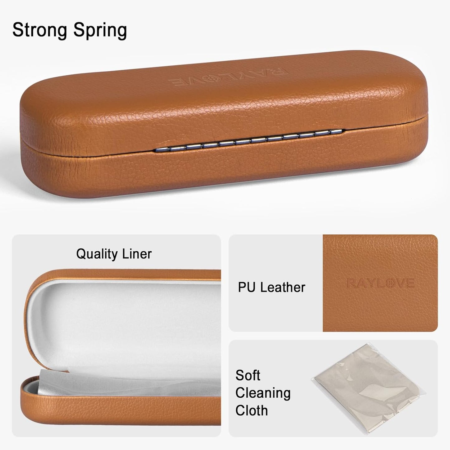 RayLove Glasses Case Hard Shell Eyeglass Case with Cleaning Cloth, PU Leather Protective Eye Glass Cases Fits Most Sunglasses