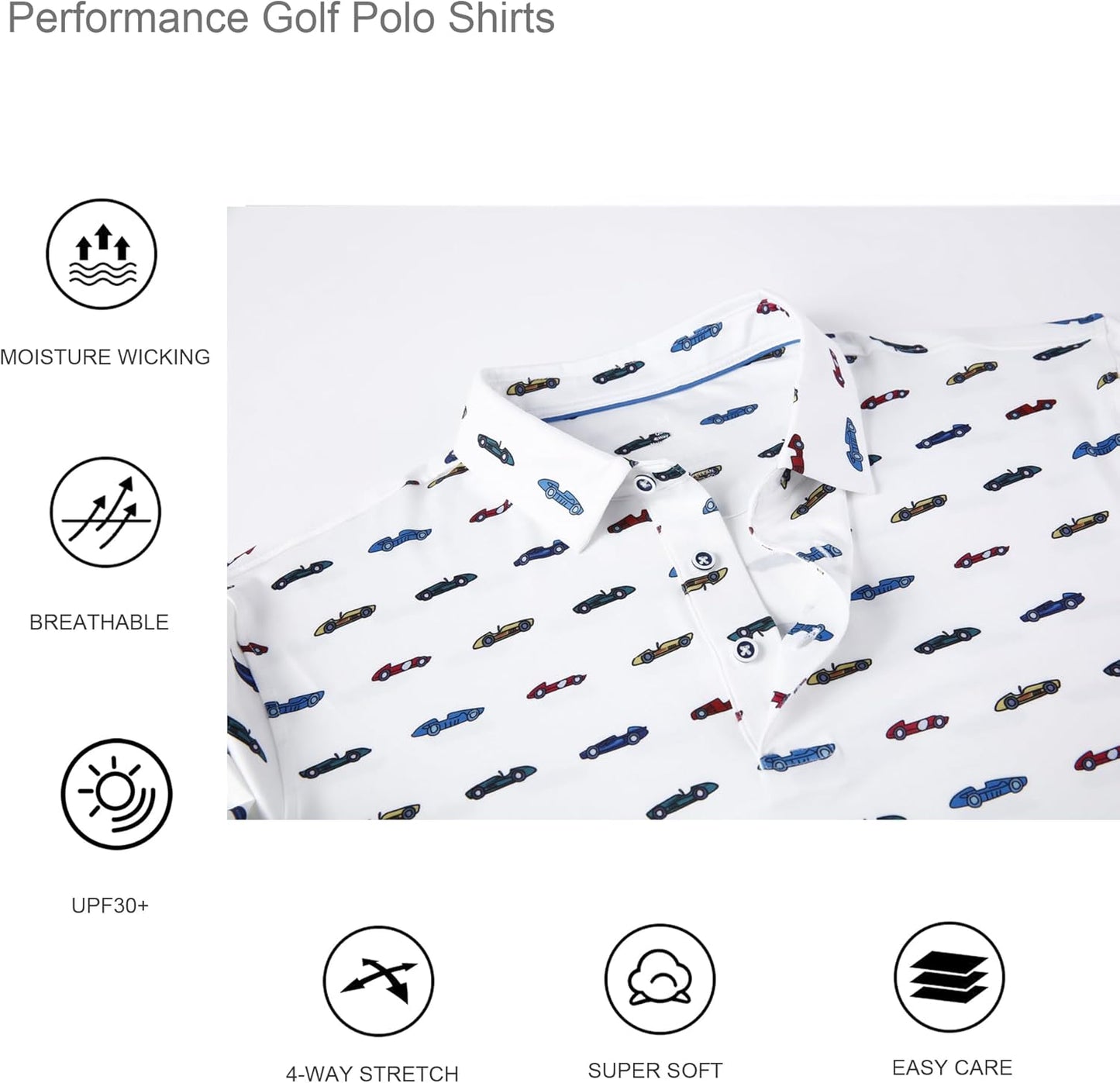 Alex Vando Mens Hawaiian Golf Shirt Moisture Wicking Digital Print Golf Shirts for Men