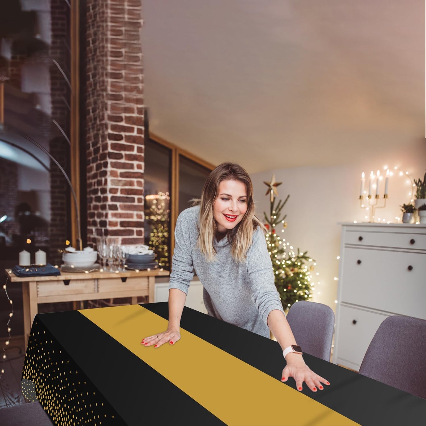 8 Pack 2in1 Disposable Plastic Tablecloths 54" x 108" Back and Gold Dot Party Table Cloth Rectangle Table Cover for Wedding Birthday Baby Shower Anniversary Christmas New Year Party Decorations