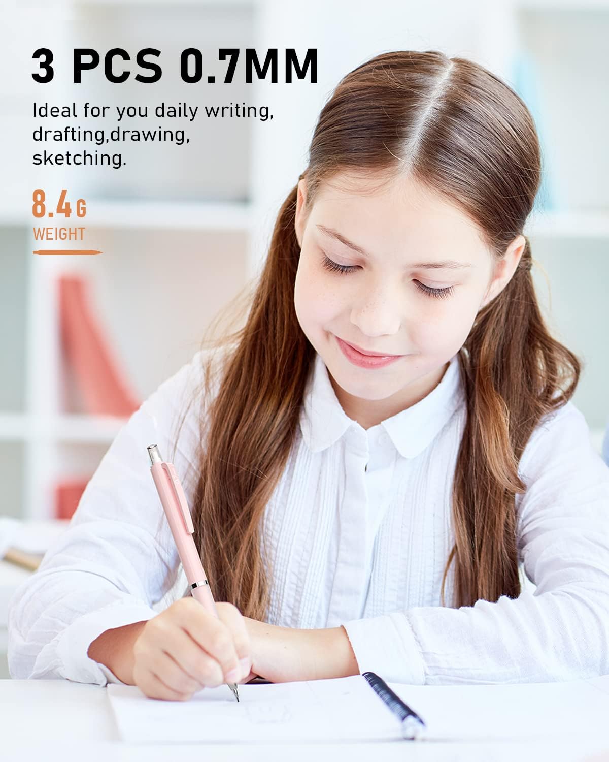 Nicpro 3PCS Cute Mechanical Pencil Set with Case, 0.7 mm Pencils with 6 Tube HB Lead Refill, 3PCS Eraser, 9PCS Eraser Refill for School Supplies Kid Student Writing, Drafting Drawing Sketching