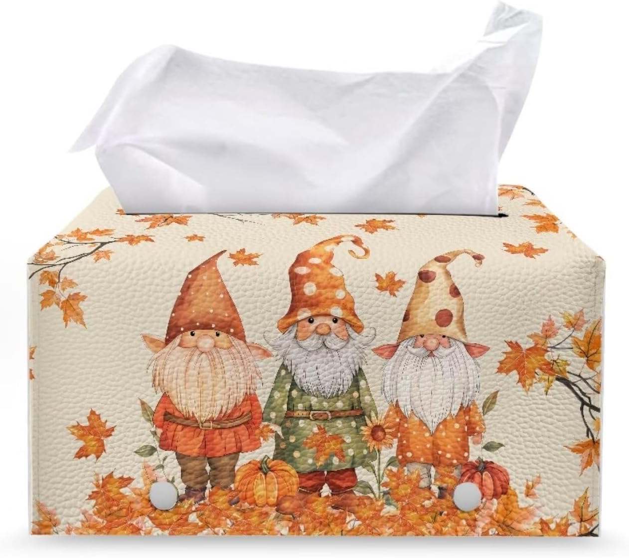 Thanksgiving Tissue Box Cover Rectangle Cute Gnome Tissue Box Holder for Car Fall Tissue Cover Box Soft PU Leather Bathroom Decorations Portable for Travel