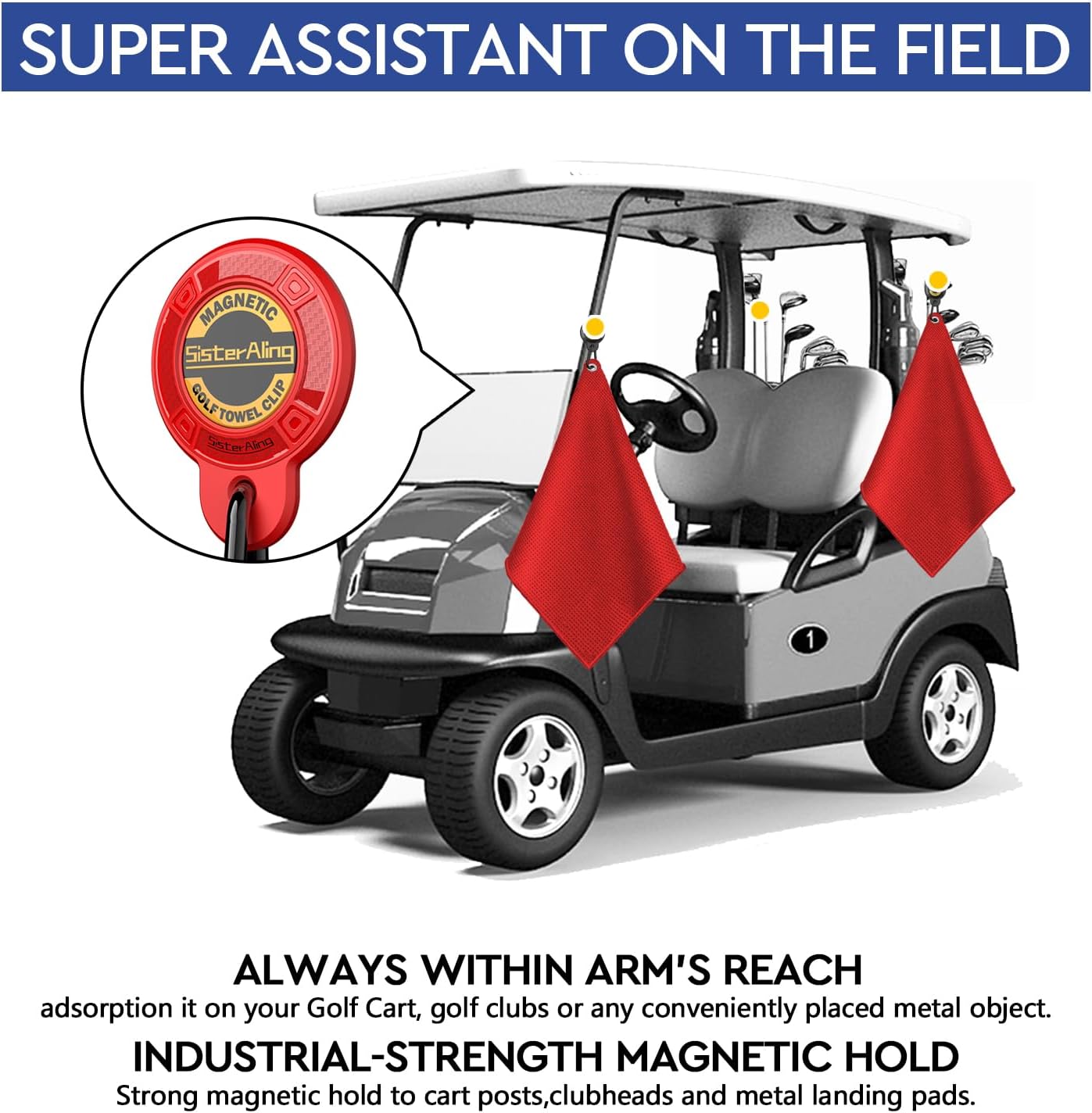 Magnetic Clip for Golf Towel,Removable Industrial Magnetic Accessories Design for Strong Hold to Golf Carts or Clubs