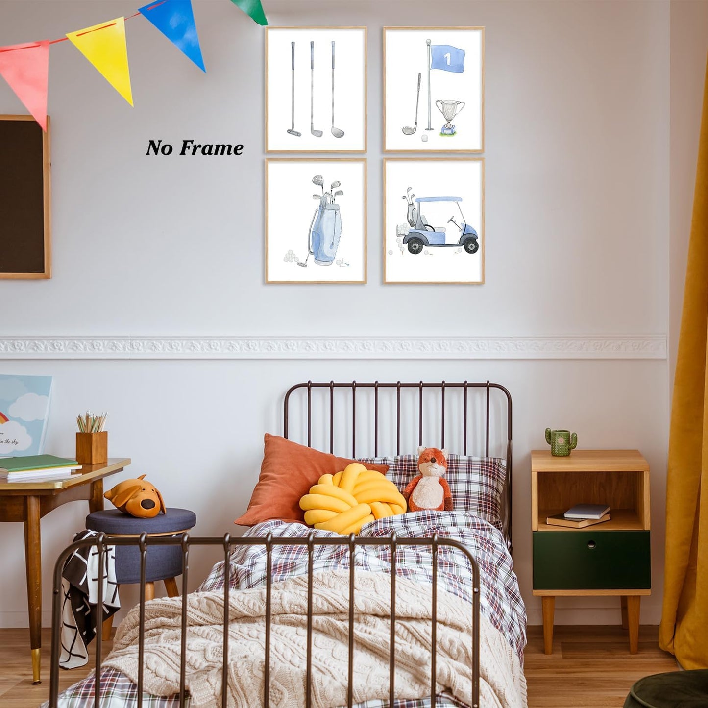 Boat Wades Golf Wall Art Prints Set of 4, Golfer Gifts for Women Men, Blue Golf Club Bag Cart Golfing Posters Pictures Wall Decor for Home Bedroom Living Room Office, 8x10 Unframed