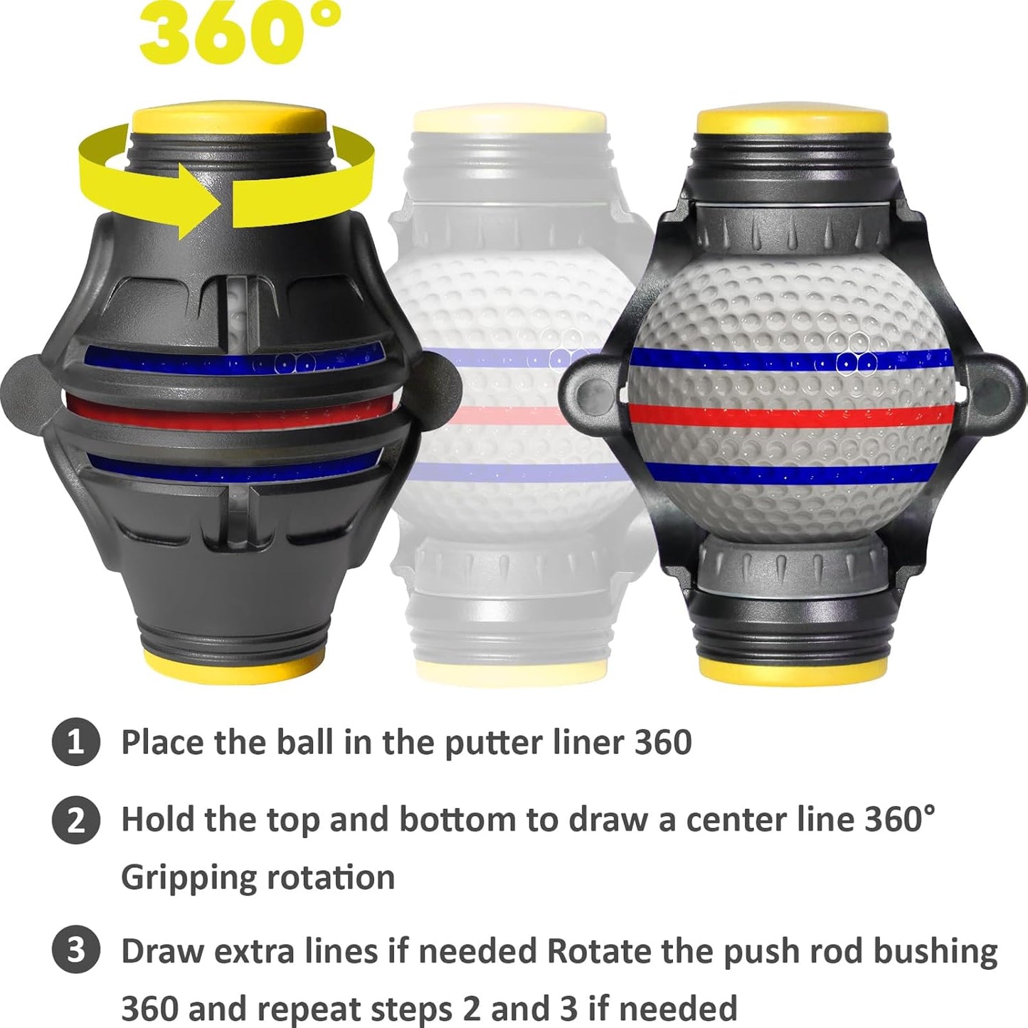 1 Pack 360° Triple Line Golf Ball Marker，Golf Ball Line Marker Tool，Golf Ball Marker Stencil，Alignment Ball Marker，Golf Accessories