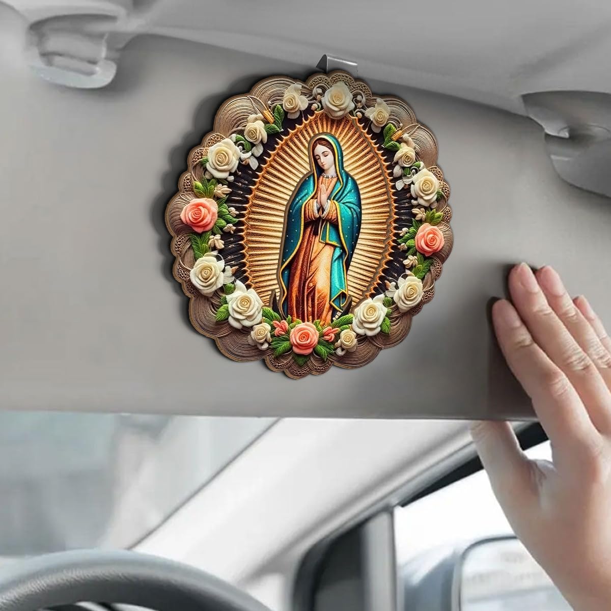 Jesuspirit Personalized Car Visor Clip – Guardian Angel Visor Clip, Our Lady of Guadalupe, Christian Car Accessories, New Driver & Religious Gifts (The Virgin Mary Vintage Style)