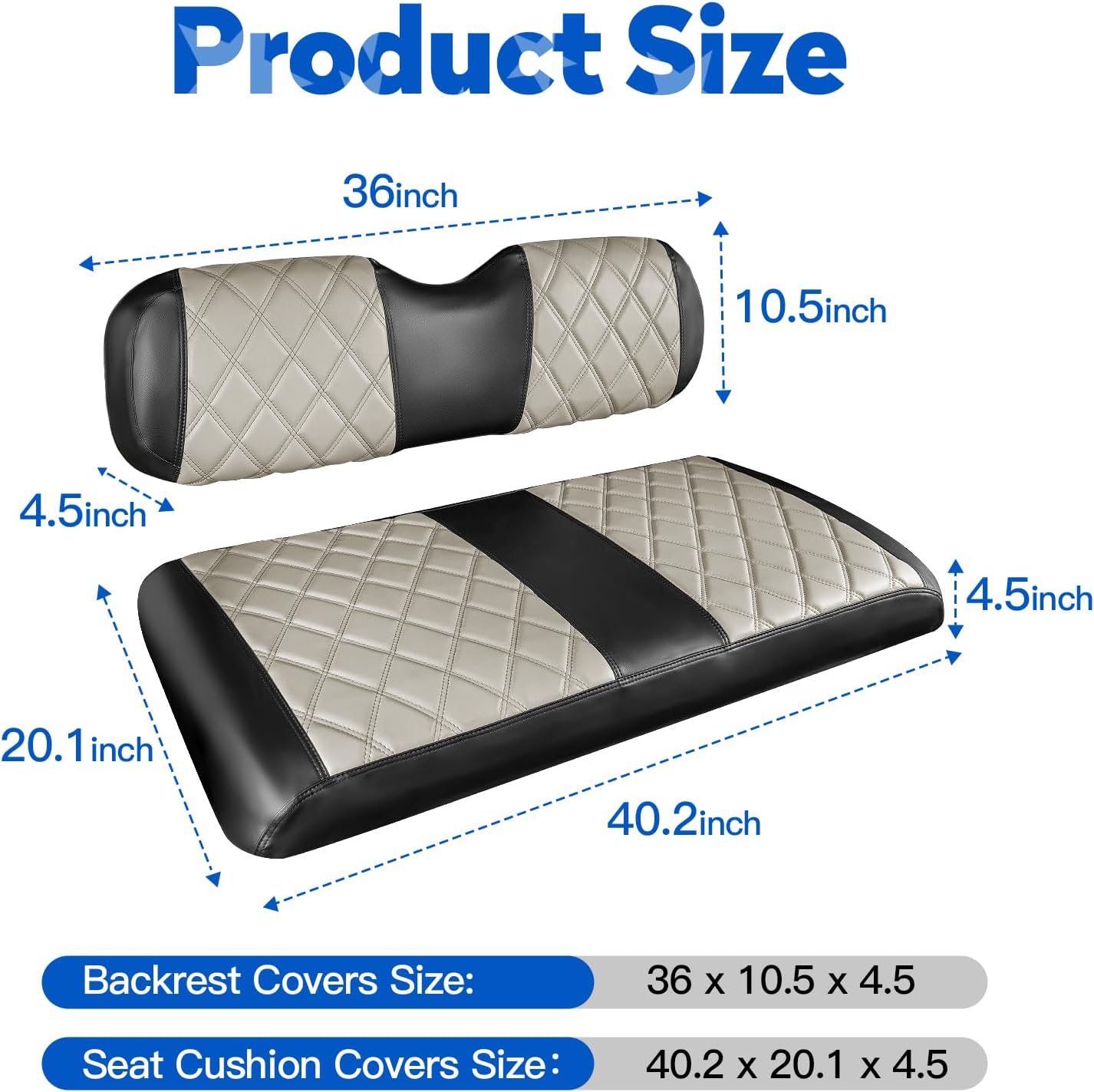 NOKINS Golf Cart Diamond Seat Covers Kit, Fit for EZGO TXT 1994-2013/EZGO RXV OEM Standard Front Seat Cushion, Golf Cart Vinyl Seat Cover, No Nails Required (Oyster Gray and Black)