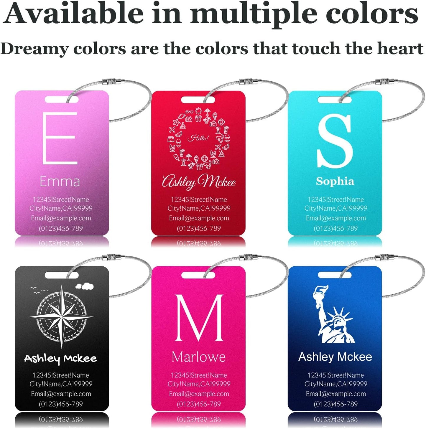 Personalized Luggage Tags for Suitcases - Metal Engraved Custom Name ID Tag for Kids Women - Initial Cute Travel Bag Backpack Cruise Ship Essentials Golf Baggage Accessories