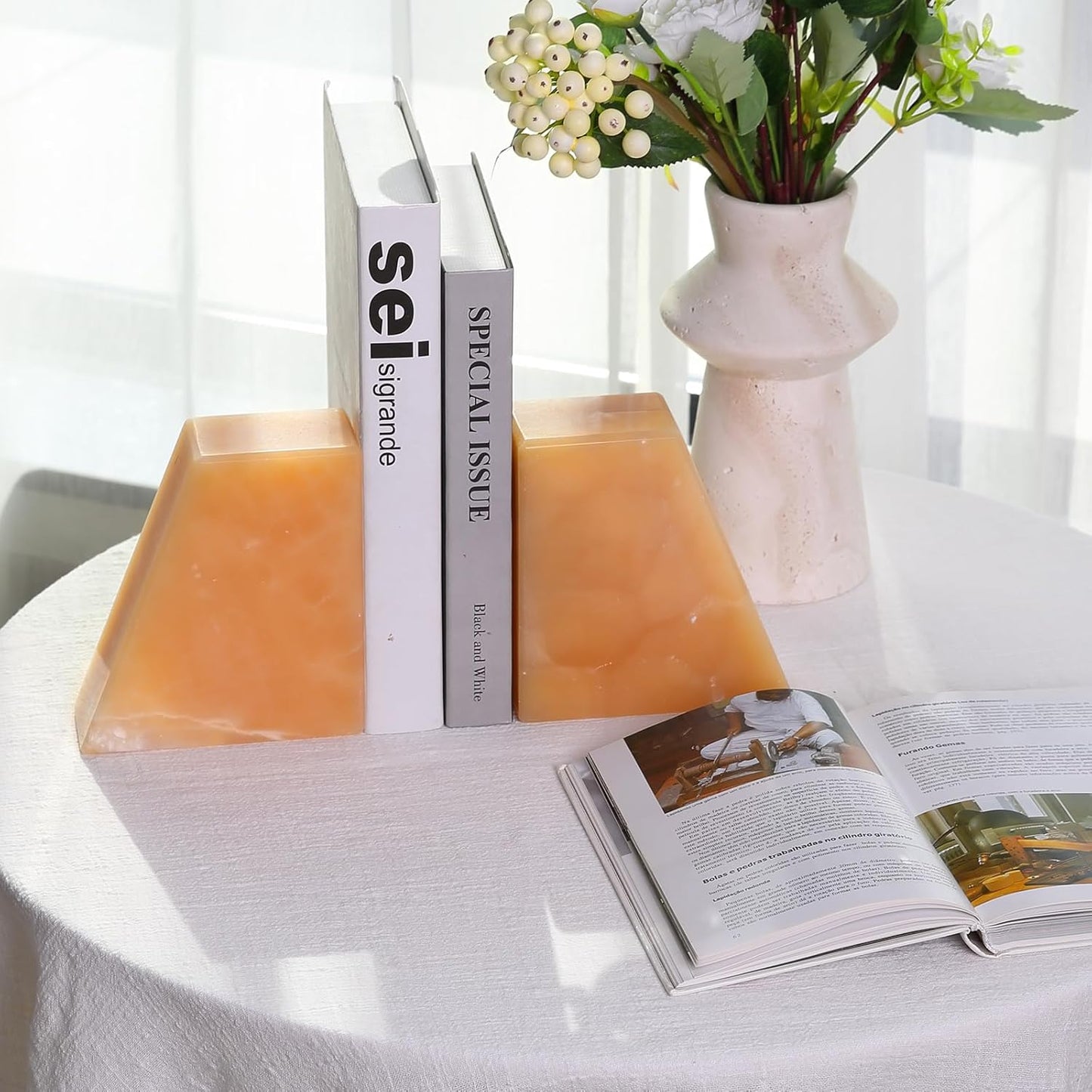 Onyx Book Ends Decorative, Unique Bookends for Shelves，8LB Bookends to Hold Heavy Books Durable Book Holder Stopper for Home Office Desk Bookshelf Decoration, Set of 2, Mexico Onyx