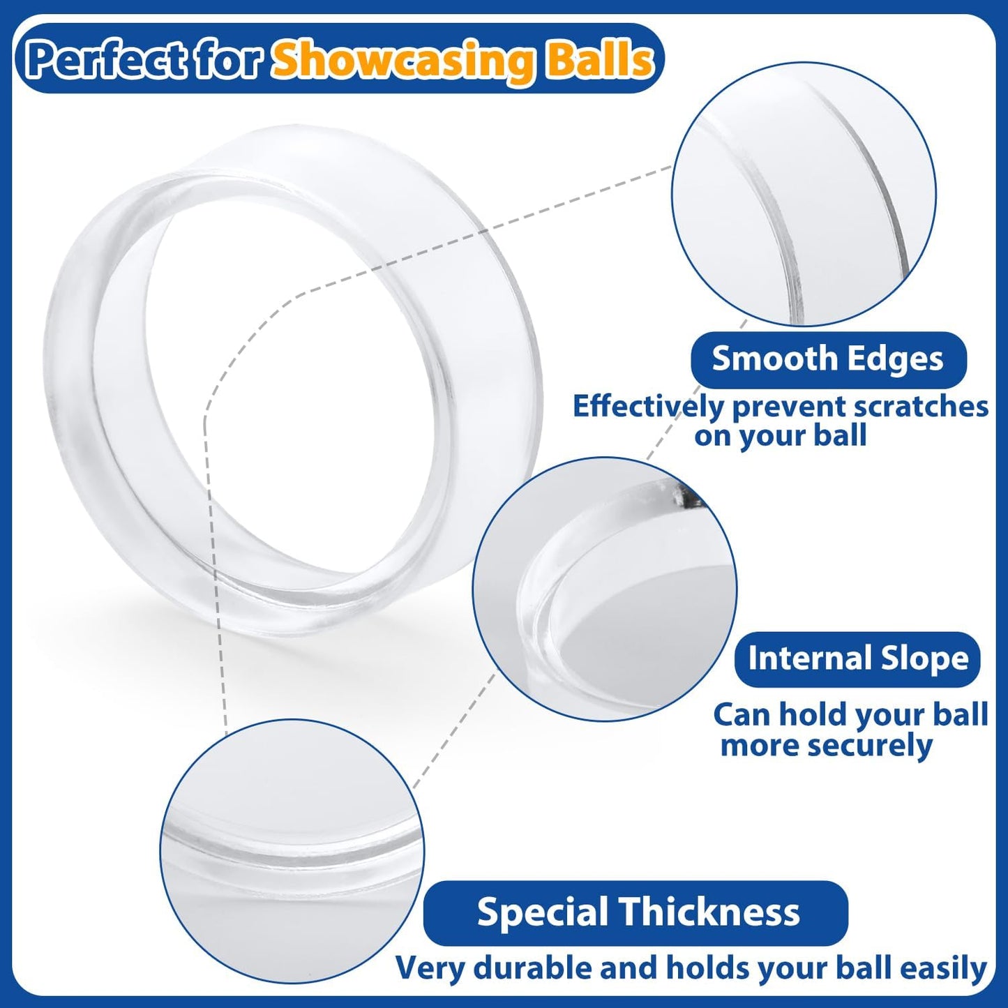 100 Pcs Ring Golf Ball Display Case 0.6 Inches Clear Baseball Holder Golf Ball Holder Small Baseball Acrylic Stands Round Ring Stand Acrylic Display Stands for Small Balls, Egg, Spheres, Marble