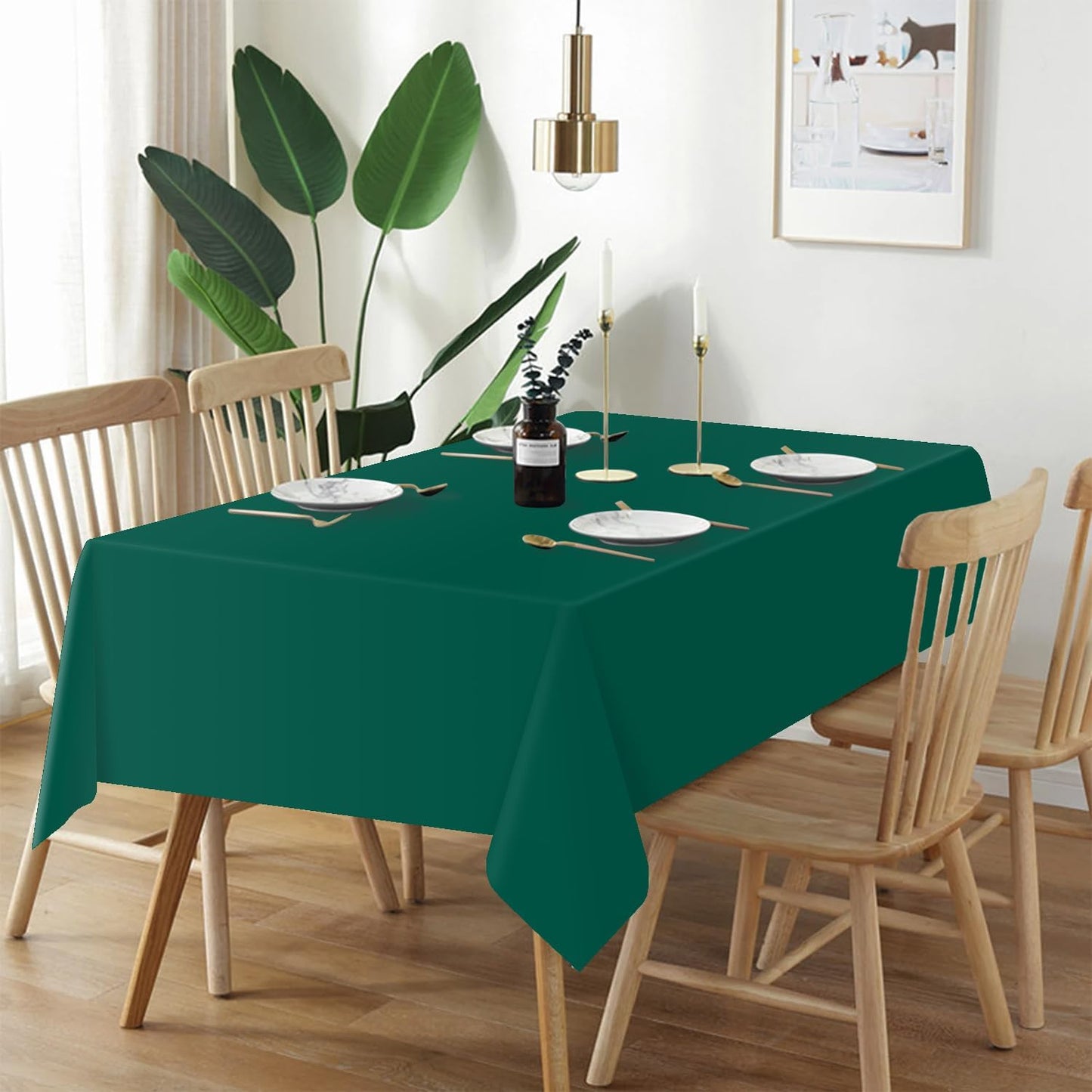 QIKSION Plastic Table Cloth Disposable 6 Pack, 54 x 108 Inch Tablecloths for Rectangle Tables, Dark Green Plastic Table Cover