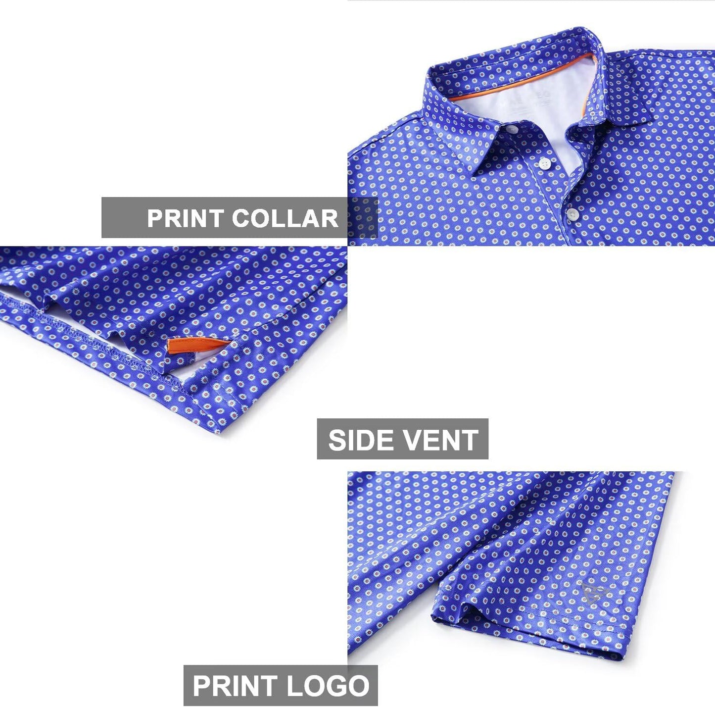 Golf Shirts for Men Dry Fit Short Sleeve Print Performance Moisture Wicking Polo Shirt