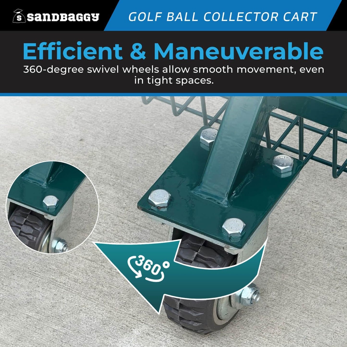 Sandbaggy Golf Ball Collector Cart - Holds Up to 700 Balls | UV & Rust Resistant | Ball Picker Upper, Retrievers, Pick Up Tool