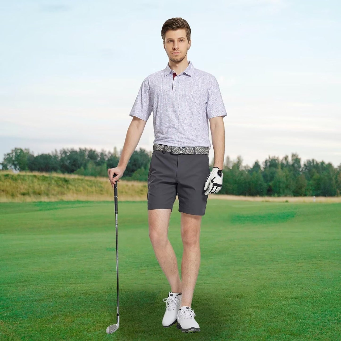 M MAELREG Mens Golf Shirt Short Sleeve Dry Fit Print Moisture Wicking Performance Patterns Collared Polo Shirt