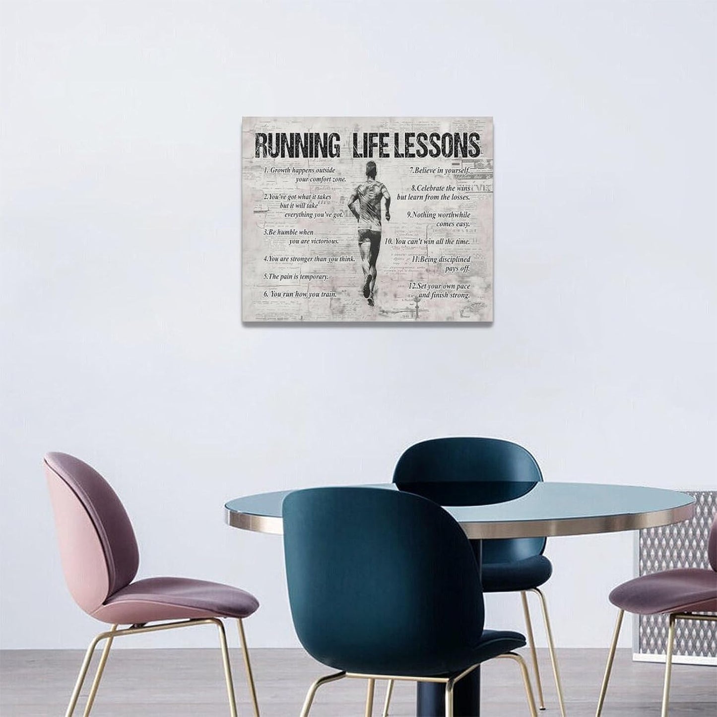 Running Life Lessons Wall Art Running Sports Wall Decor Running Sign Retro Poster Boy Men Motivational Decorations Canvas Print Painting Artwork for Bedroom Bathroom Living Room Gym 20"x16"