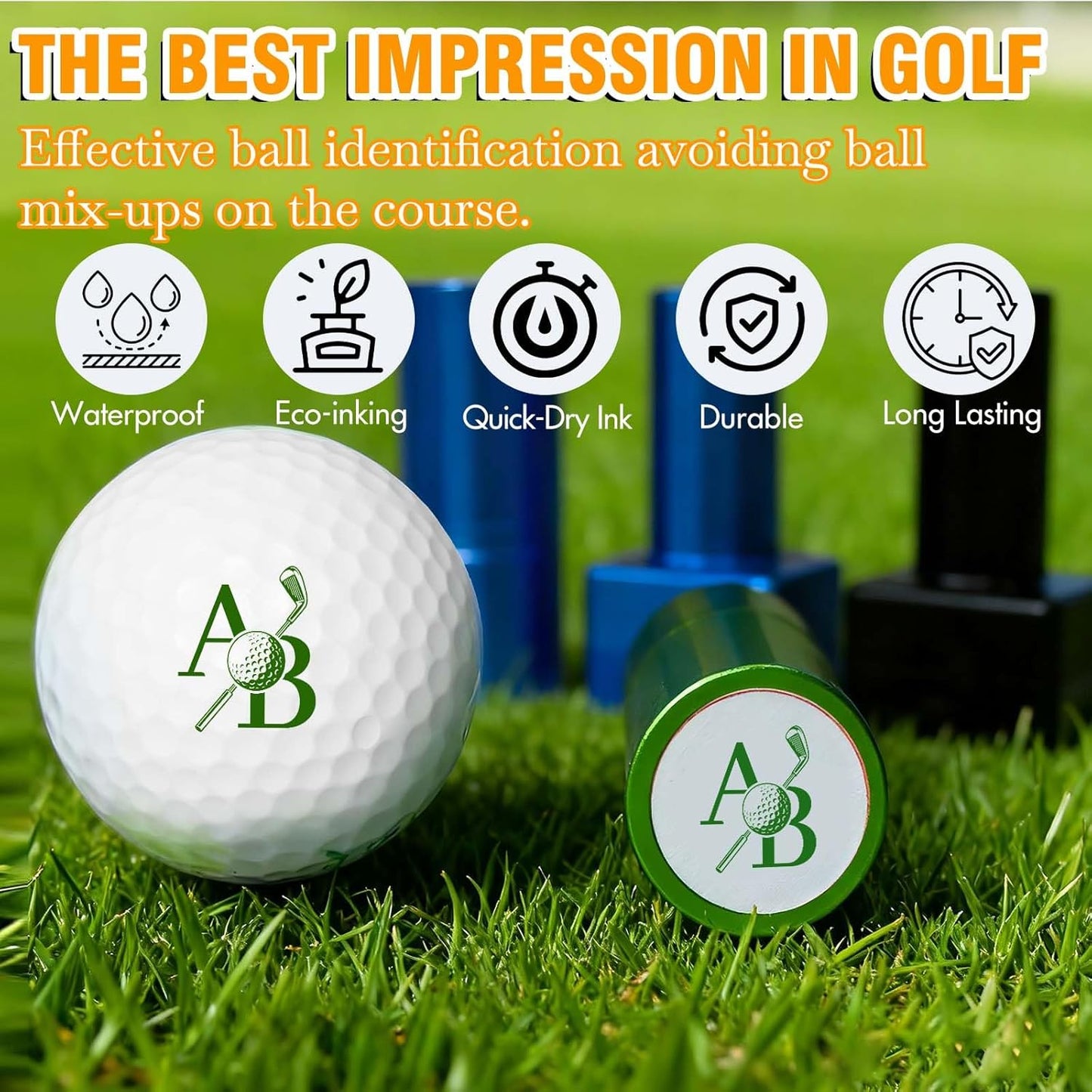 Lihome Golf Ball Stamp Personalized - Durable Waterproof Reusable Ink Stamper, Custom Golf Gift for Men, Dad, Retirement, Father's Day, Birthday & Christmas