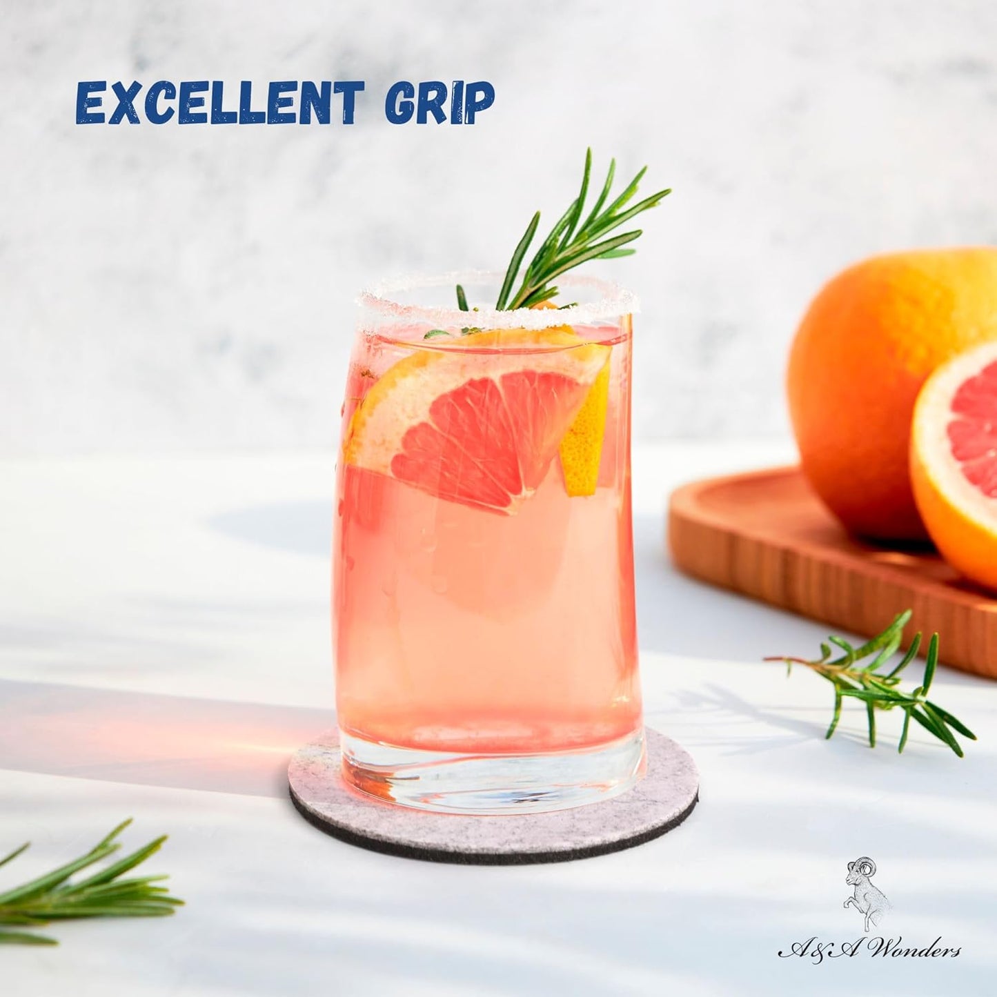 A&A Wonders Premium Felt Coasters for Drink, Two-Tone Reversible, Absorbent Felt Protects Furniture, Table, Anti Slip, Suitable for Drinks & All Table Types (Light Gray/Dark Gray, Circle 18 Pack)