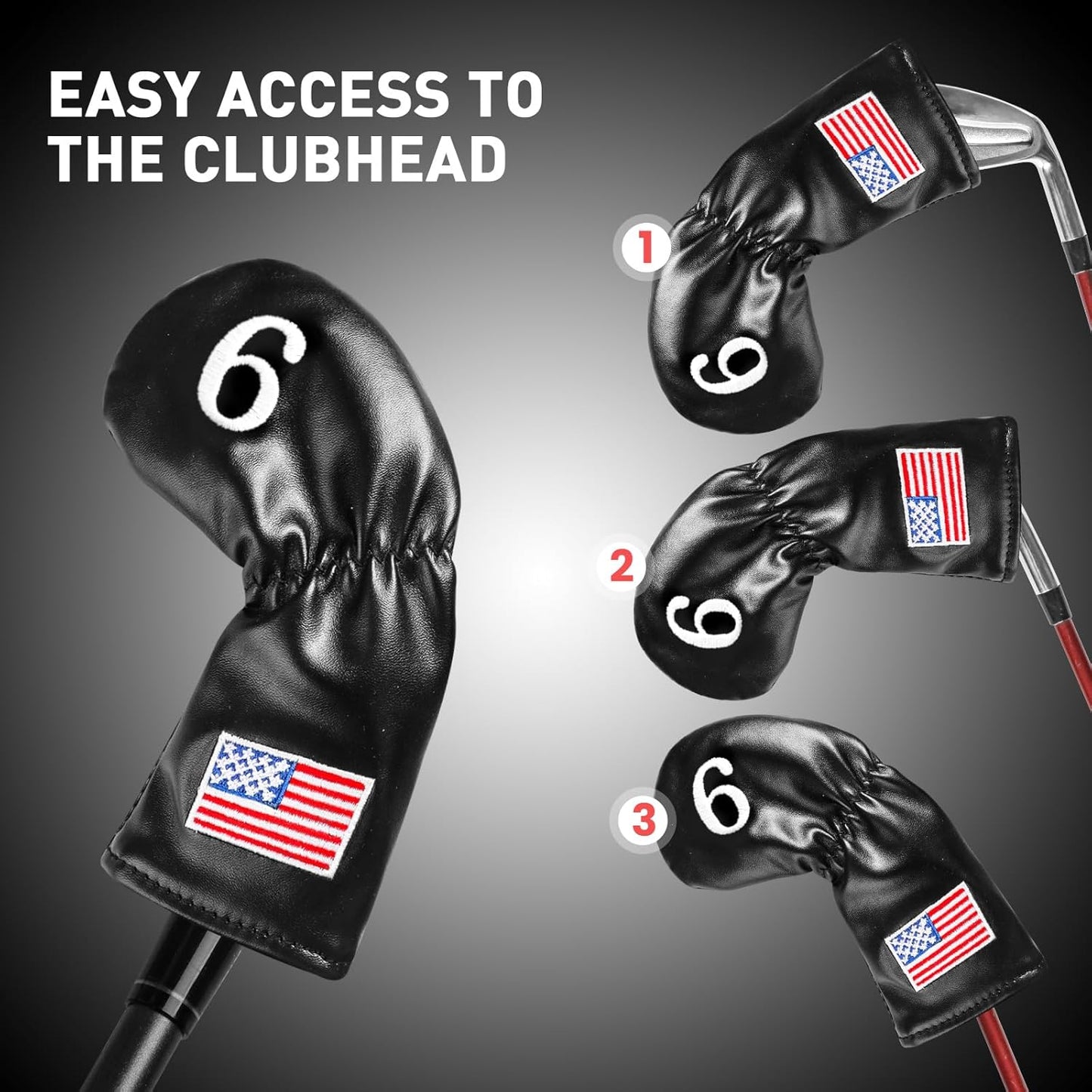 Golf Iron Covers Set US Flag Leather for Irons Value 11 Pack, Long Neck Protector Number Headcover, Universal Head Cover Fit Main Iron Clubs for Men Women Golfer