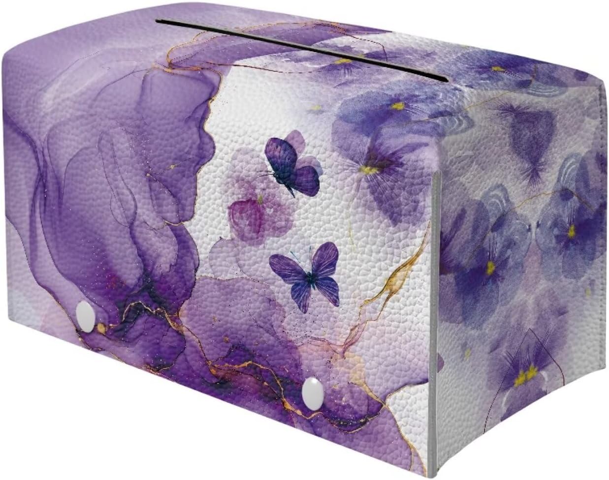 Purple Marble Print Tissue Box Cover Rectangle Marble Floral Tissue Box Cover PU Leather Tissue Cover Decorative Organizer Tissue Box for Home Car Hotel Office Indoor Decorations