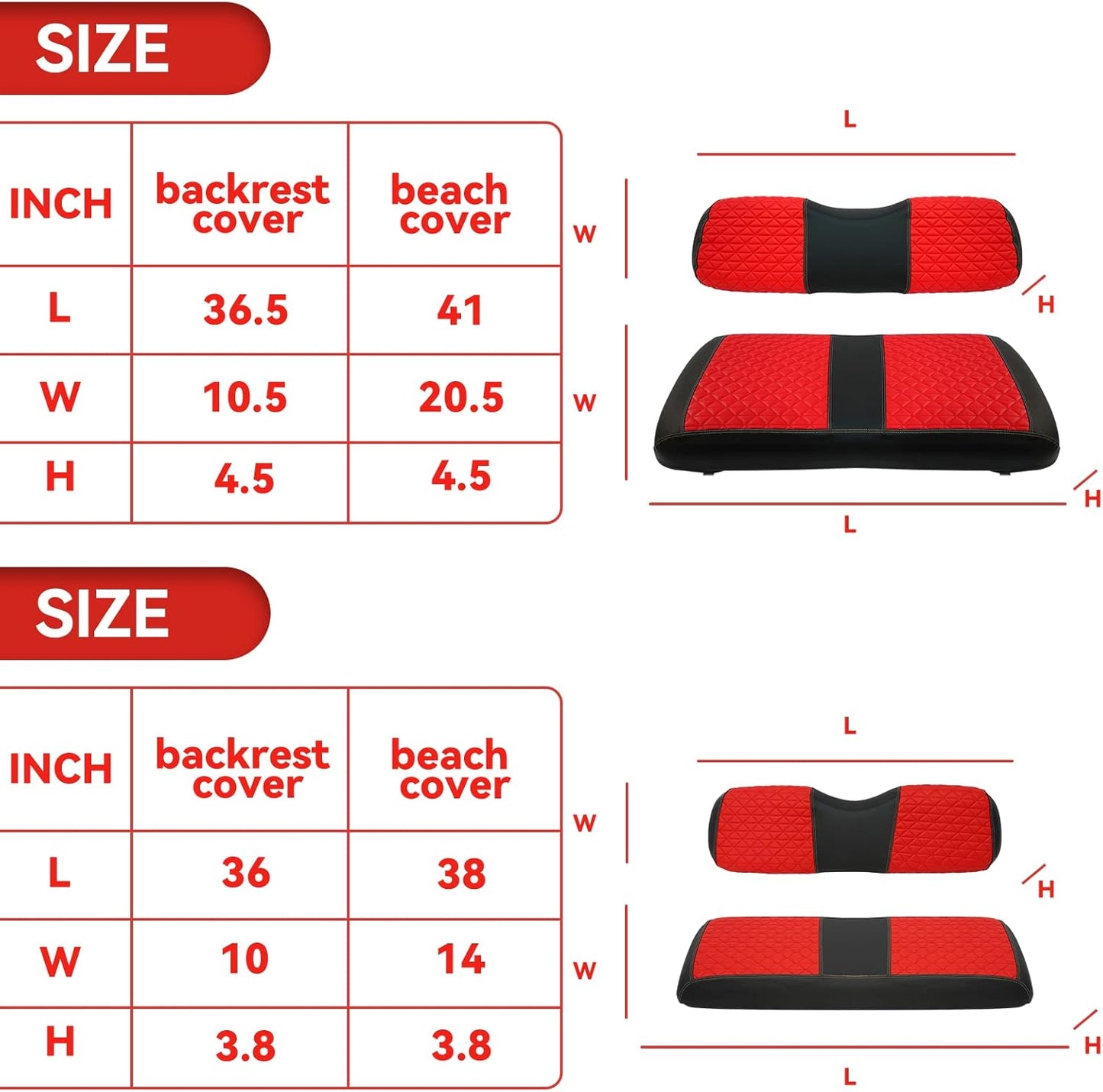 XUANYUDG0769 Golf Cart Front and Rear Seat Covers for EZGO TXT/RXV Club Car DS/Precedent Yamaha G29, Vinyl Leather Made/Adjustable Straps and Retractable Buckle/No Stapler Required,4PCS