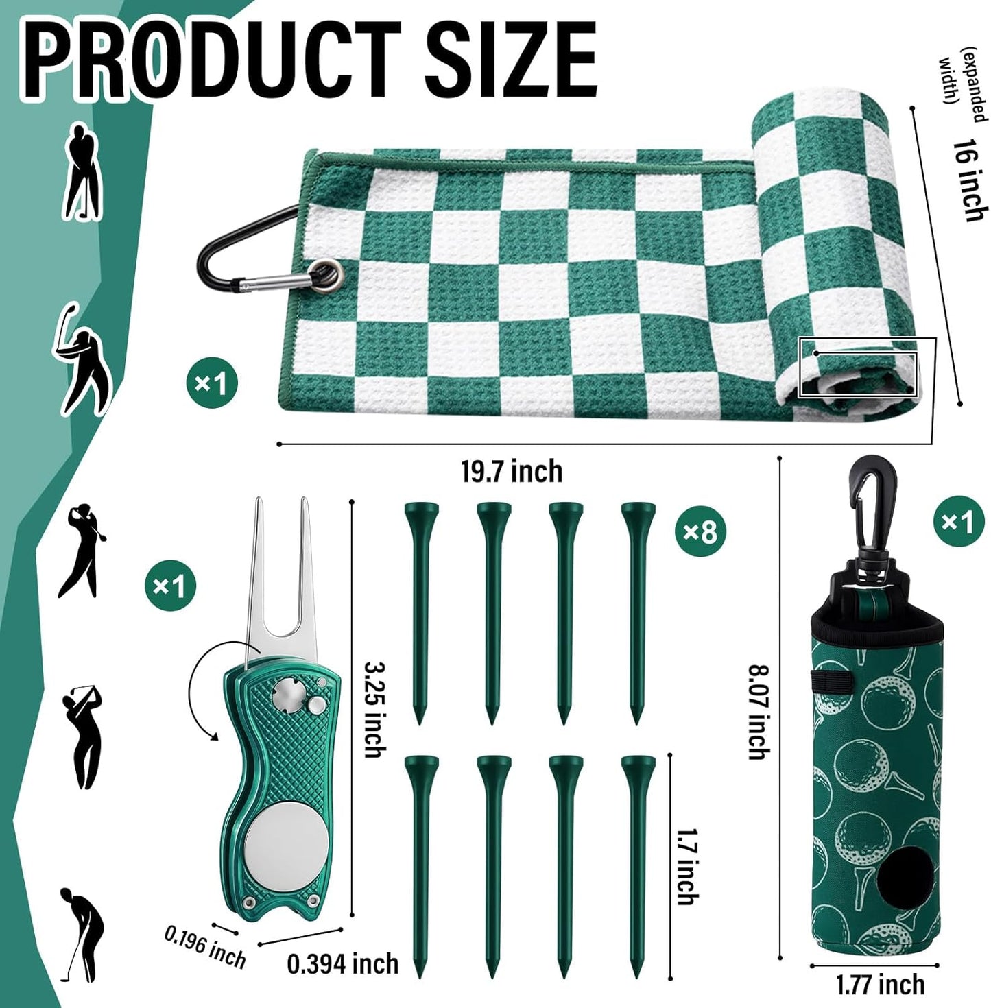 Liliful 12 Pcs Golf Accessories Kit, Include Golf Ball Bag with Hook Towel Tees Magnetic Ball Marker Divot Tool Cleaner Brush for Women Man Gifts